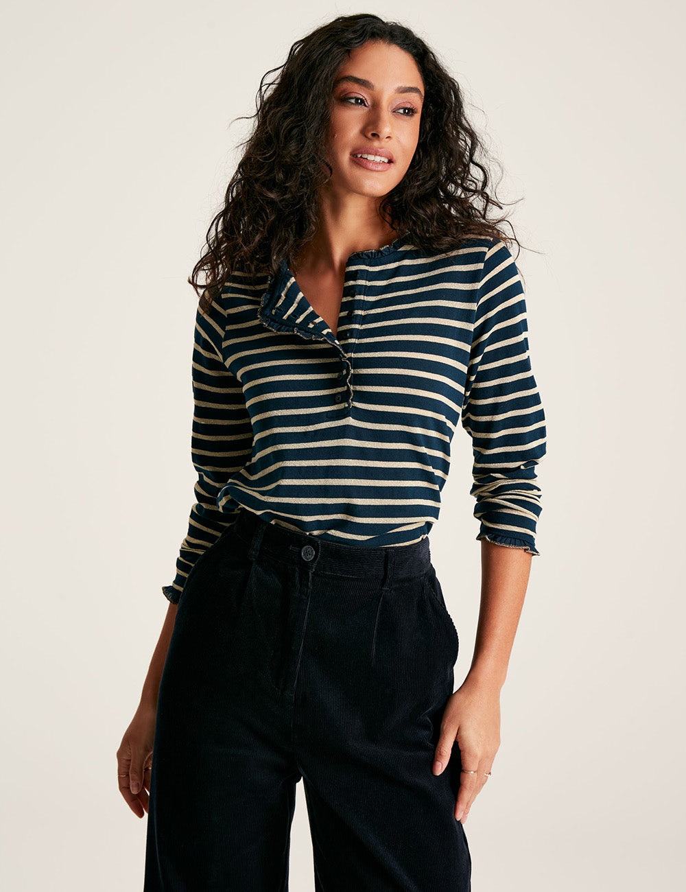 Joules Daphne Long Sleeve  Top - Navy/Gold Stripe