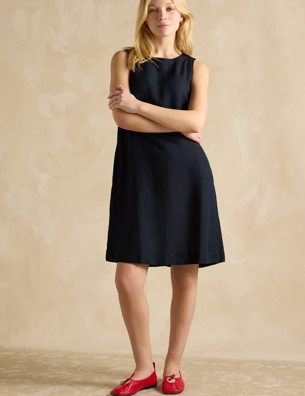Joules Delphine Linen Shift Dress - Navy