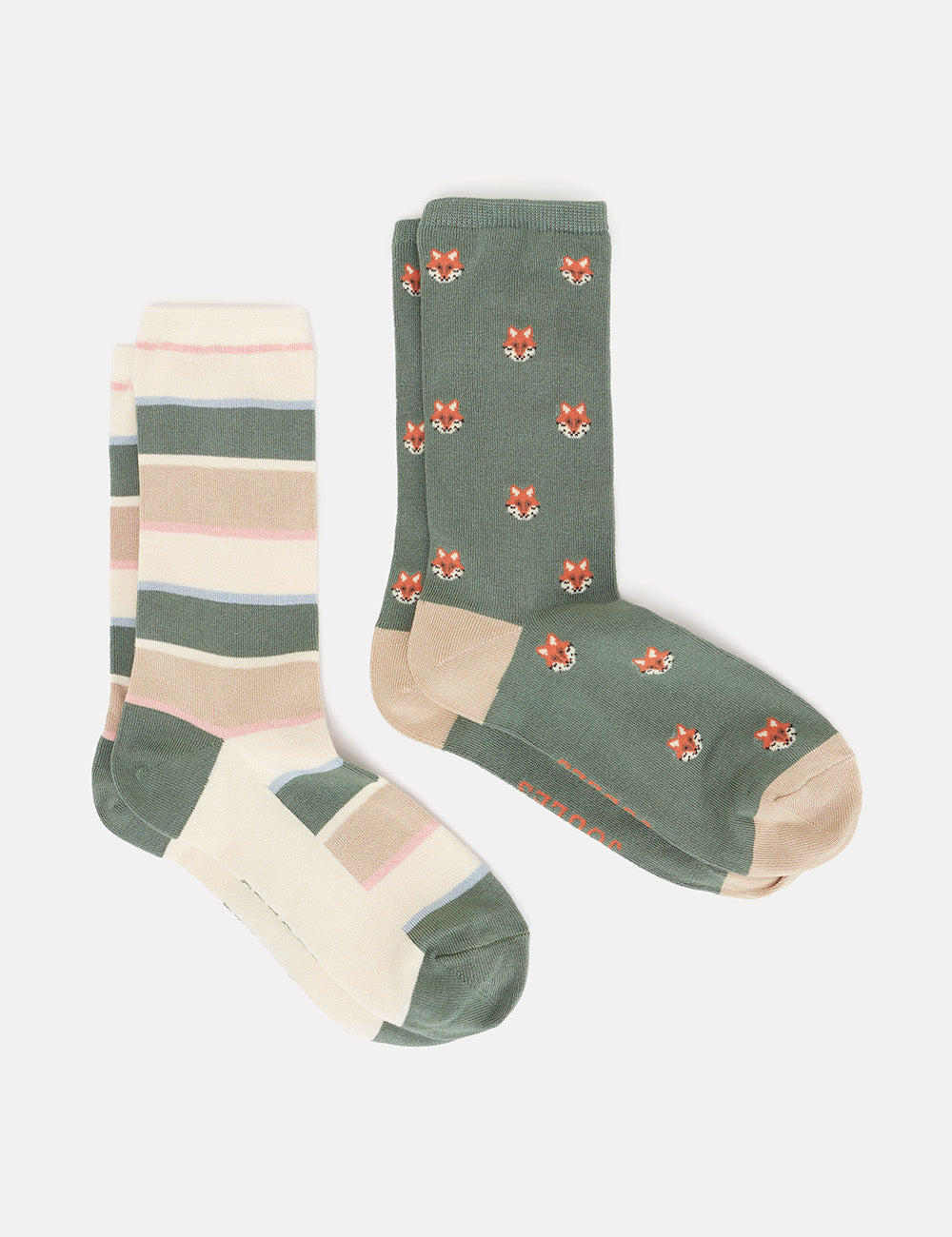 Joules Everyday Socks 2 Pack - Khaki Fox