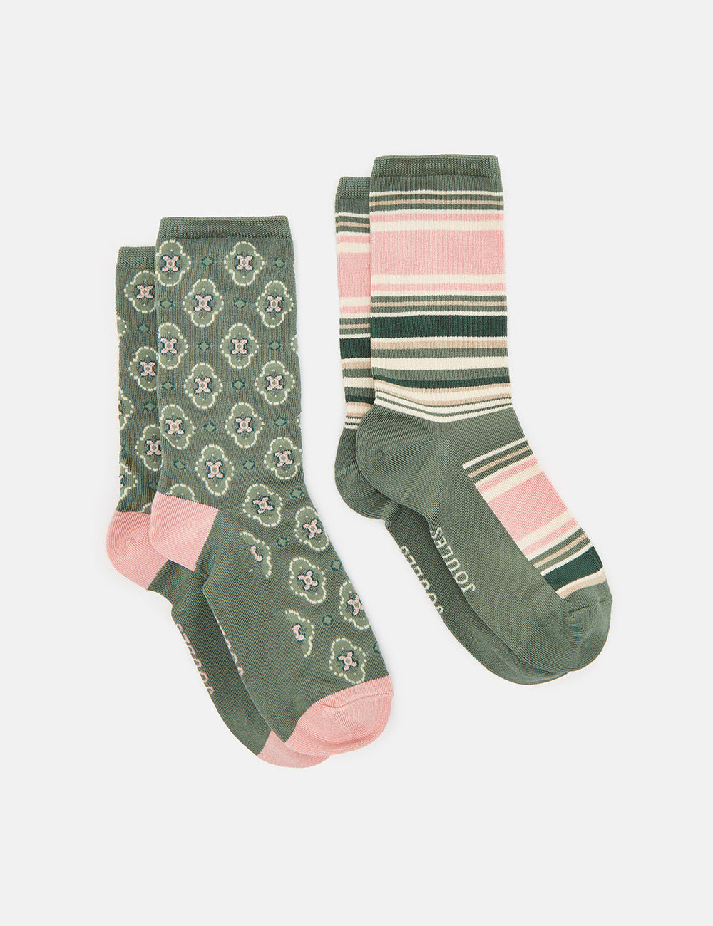 Joules Everyday Socks 2 Pack - Green Geo