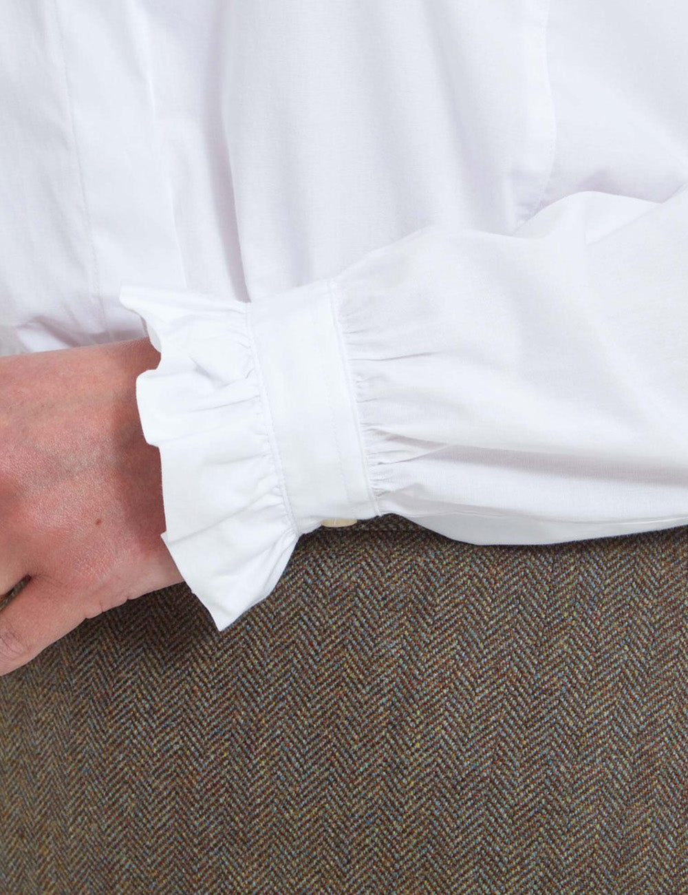 Close up of the pie-crust detailing on the cuffs of the Fakenham Shirt