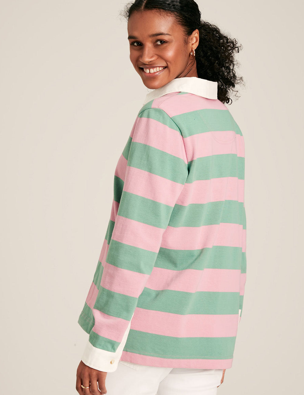 Joules Falmouth Rugby Shirt - Pink/Green Stripe