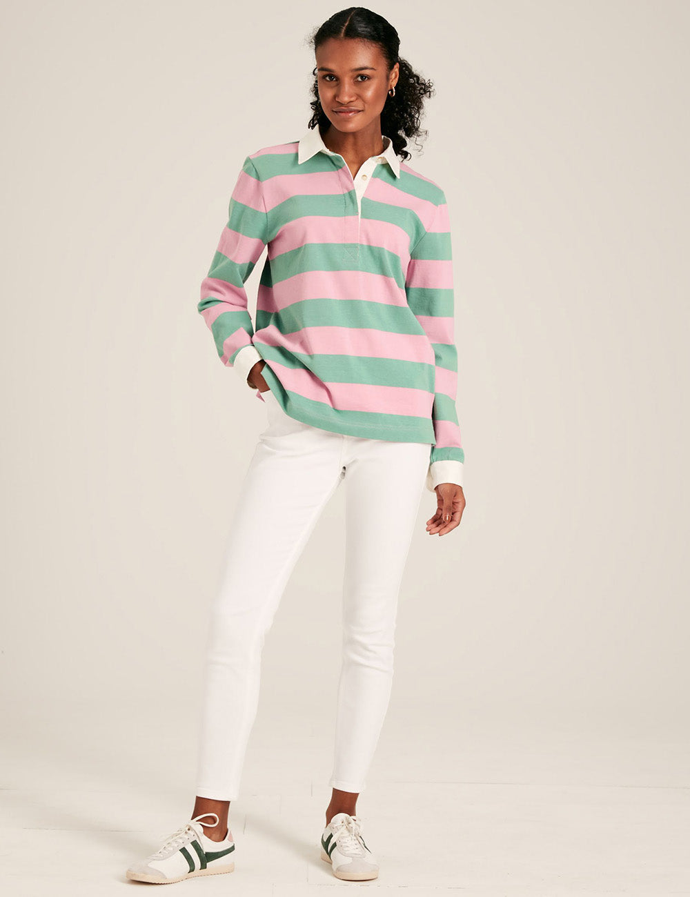 Joules Falmouth Rugby Shirt - Pink/Green Stripe