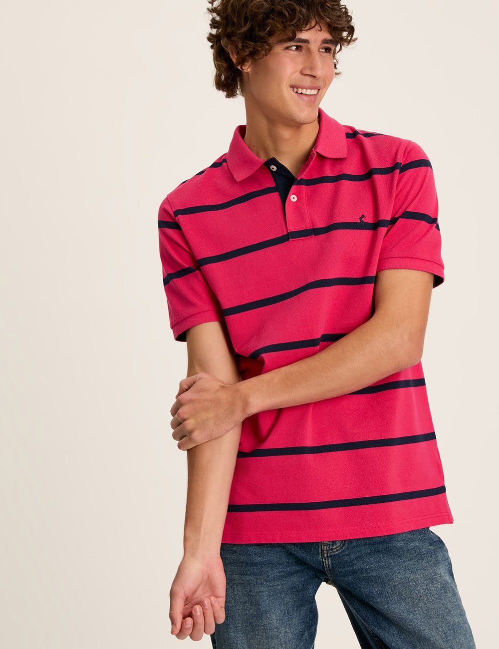 Joules Filbert Striped Polo Shirt - Pink/Navy Stripe