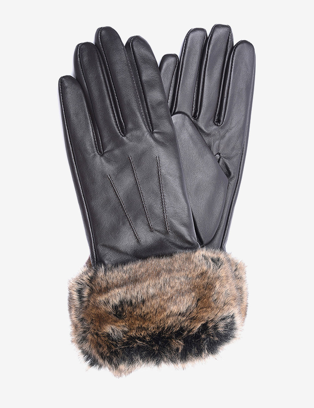 Barbour Fur Trimmed Leather Gloves - Dark Brown