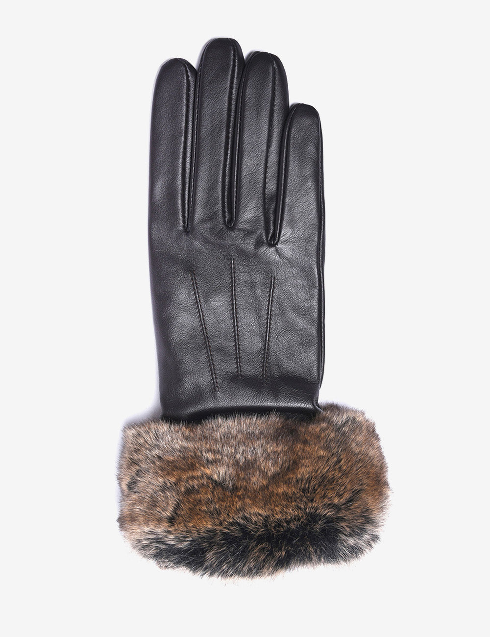 Barbour Fur Trimmed Leather Gloves - Dark Brown