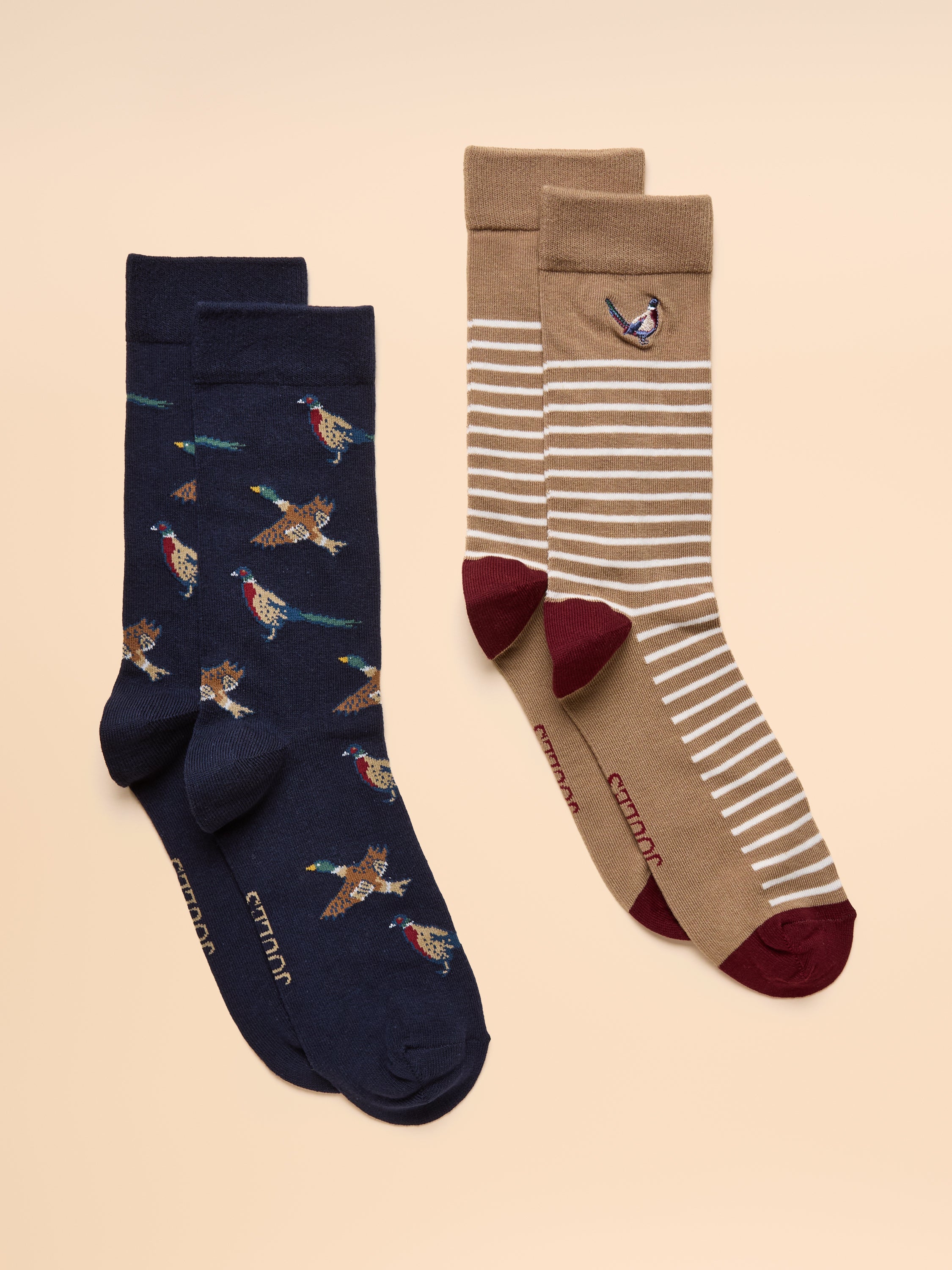 Joules Kingsbury 2Pk Socks Tan/Navy
