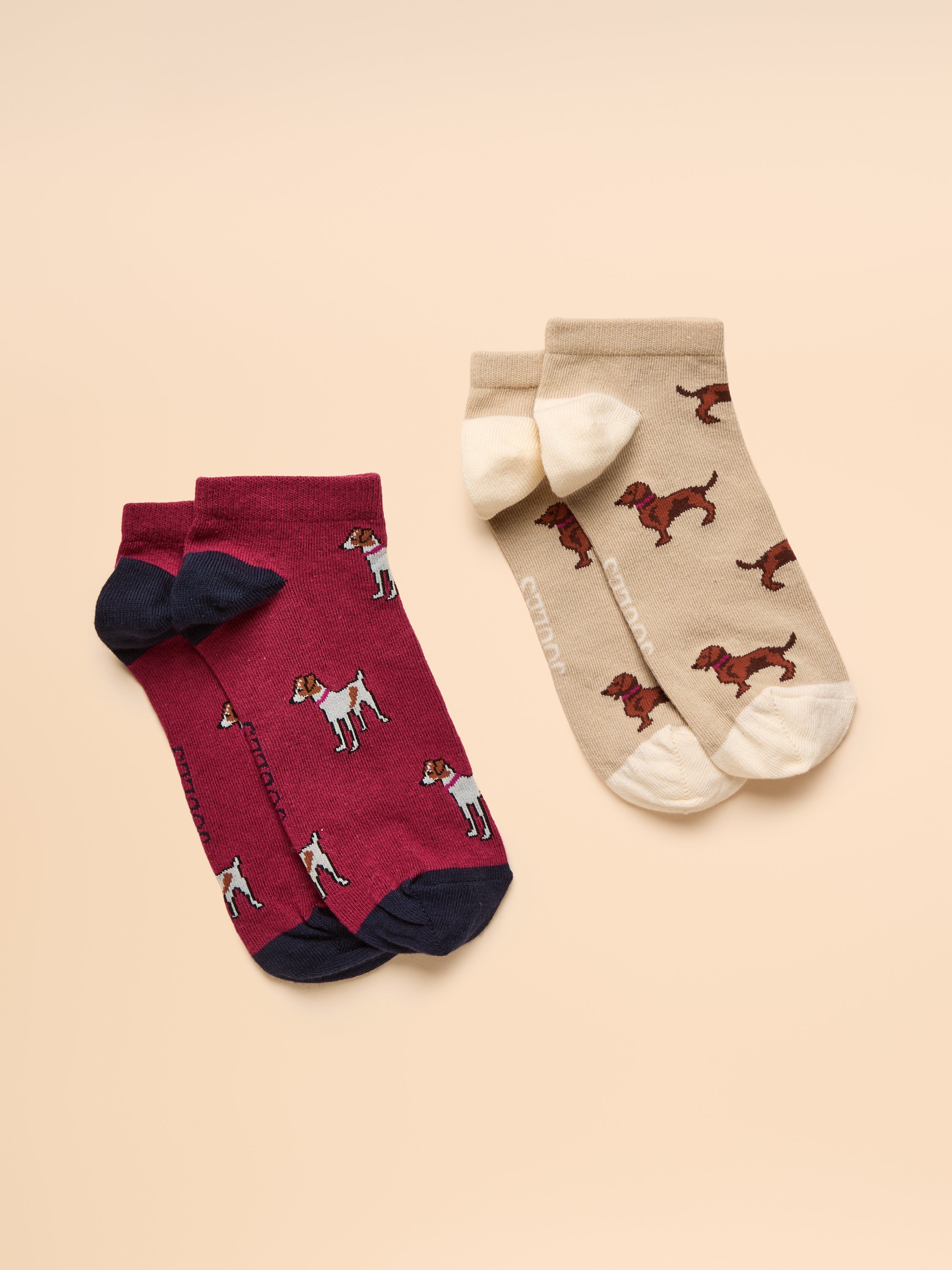 Joules Rilla 2 Pk Trainer Socks Berry/Ecru