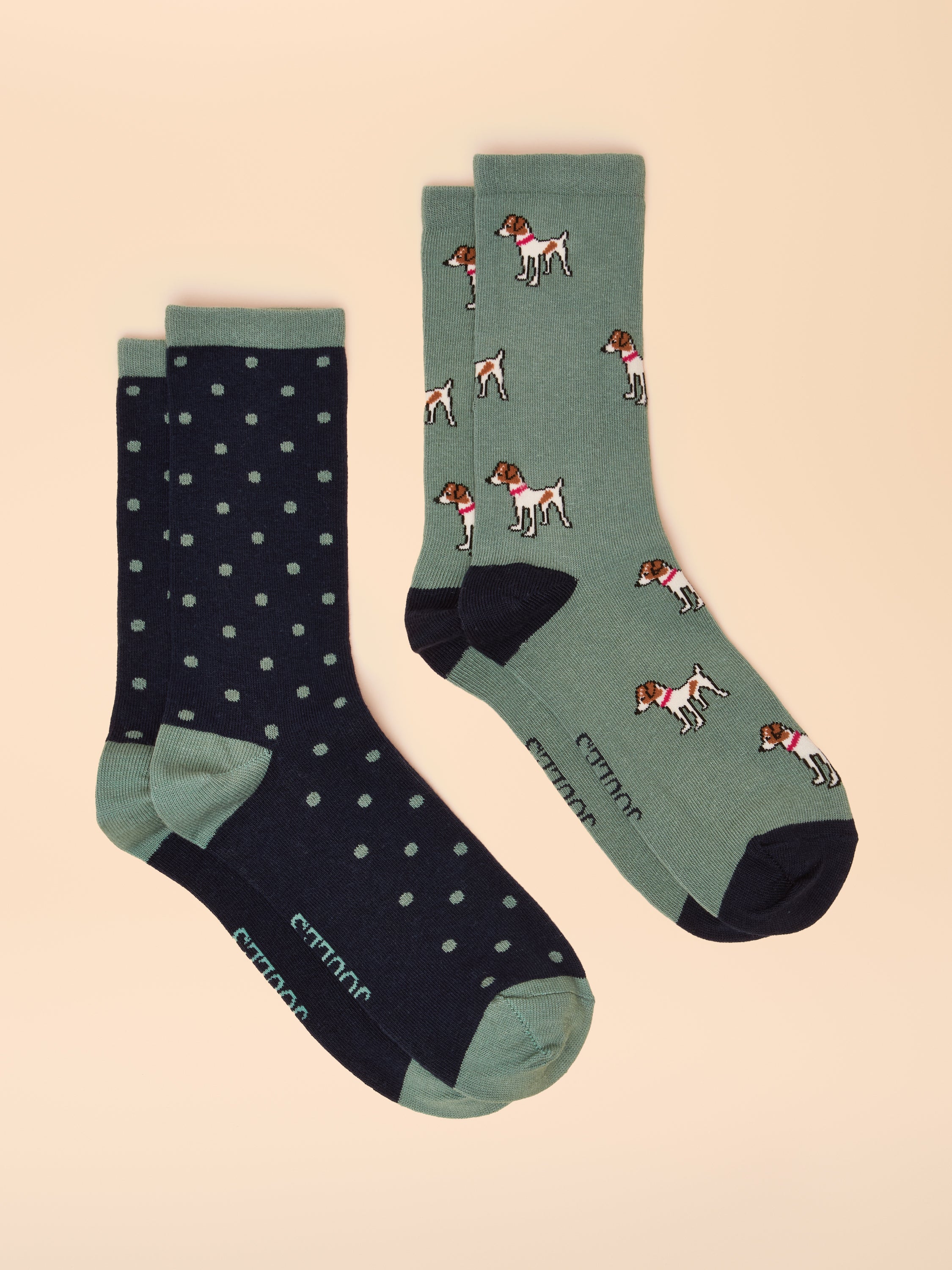 Joules Everyday 2Pk Socks Green/Blue