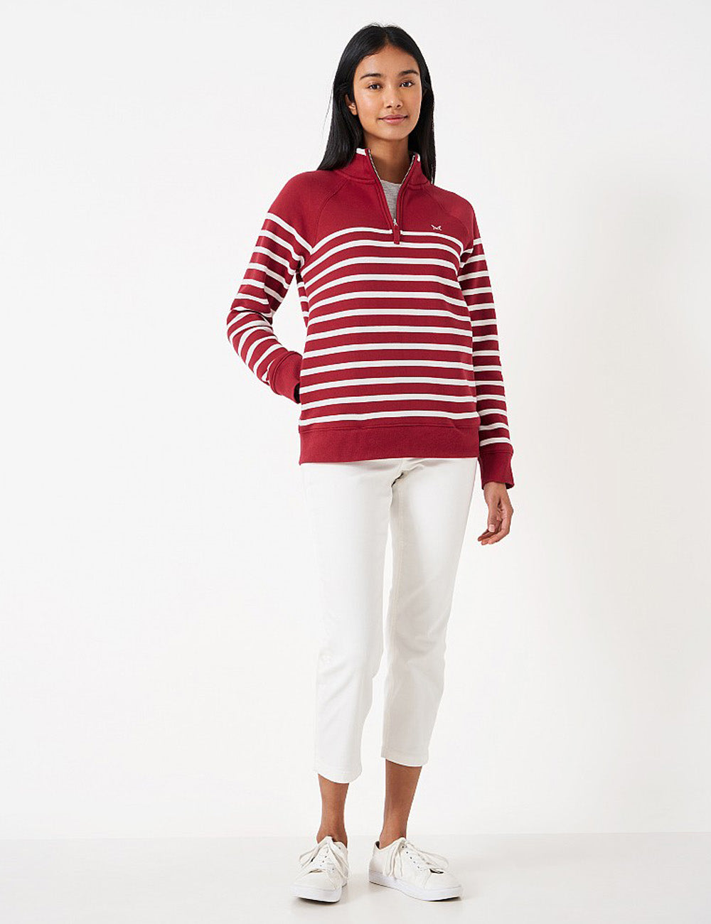 Crew Clothing 1/2 Zip Sweatshirt - Claret/White