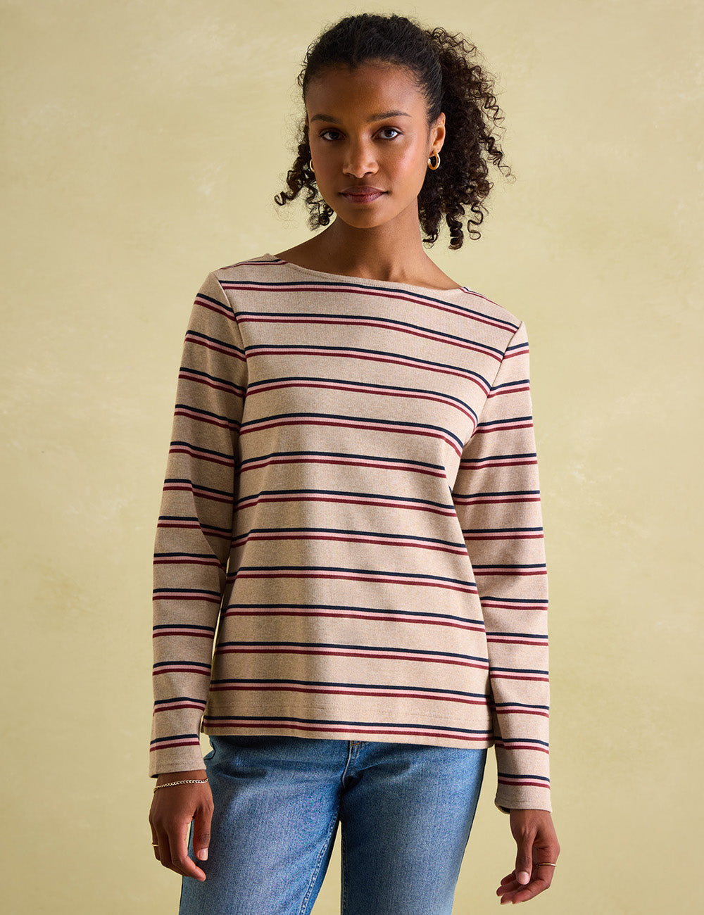 Joules Harbour Long Sleeve Top - Oat/Pink Stripe