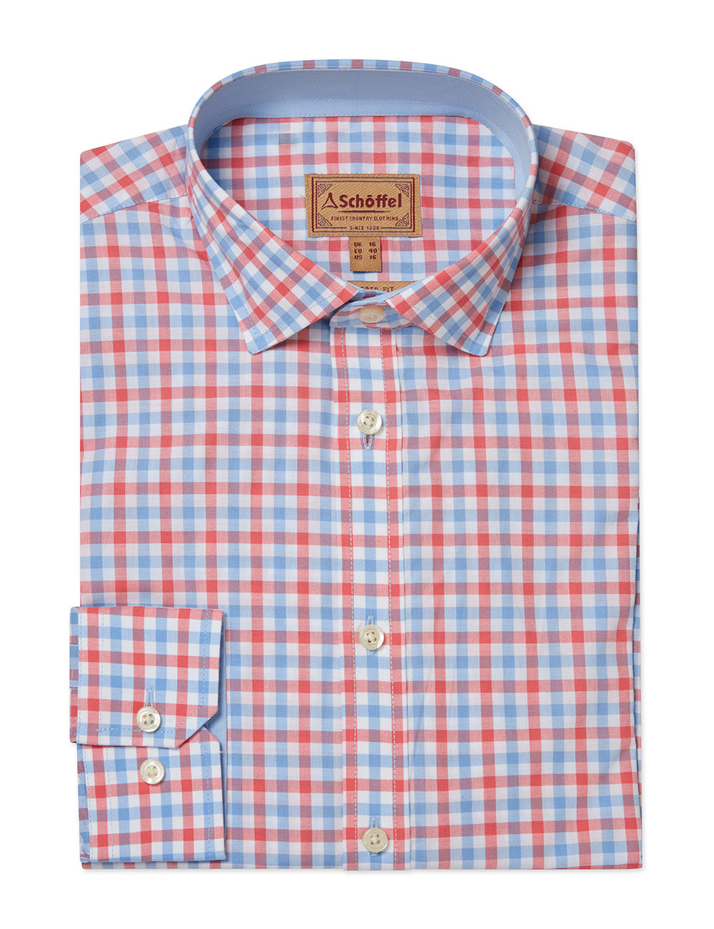 Schoffel Hebden Tailored Shirt - Sun Coral/Sky Blue Check
