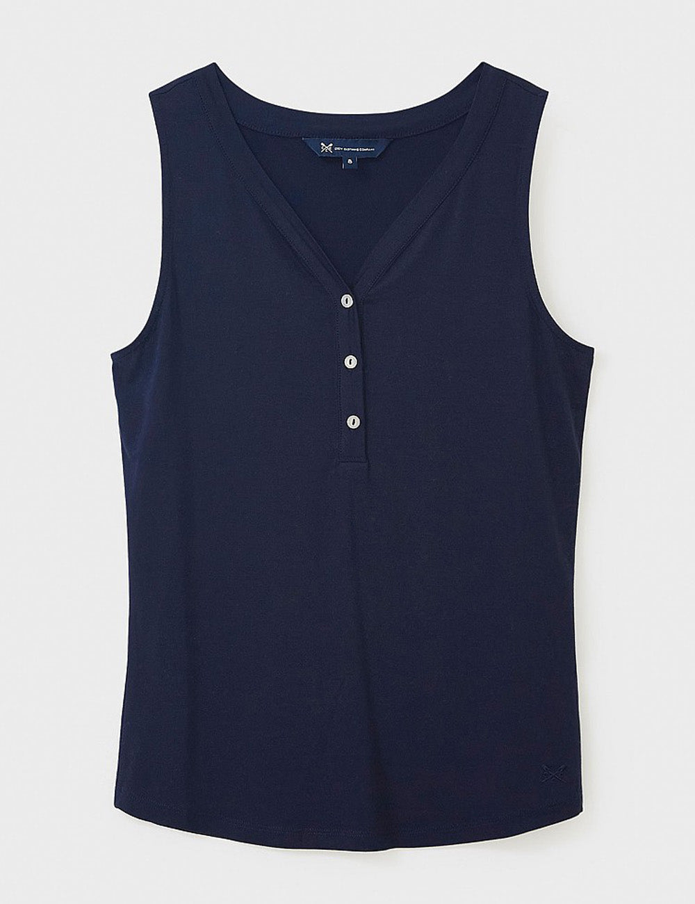 Crew Clothing's Henley Vest in Navy on a white background