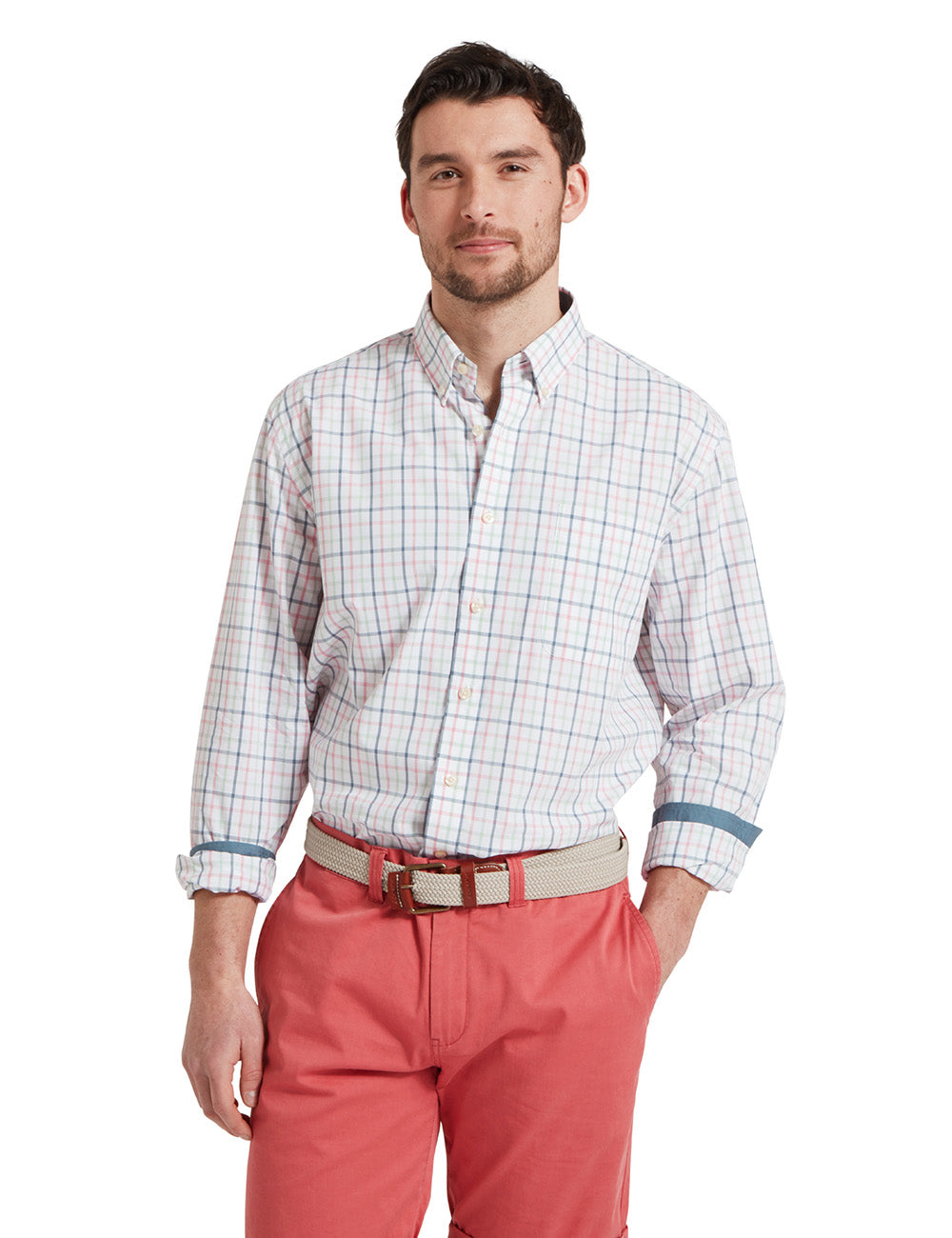 Schoffel Holkham Classic Shirt - Dark Pigeon Blue/Mauve Red