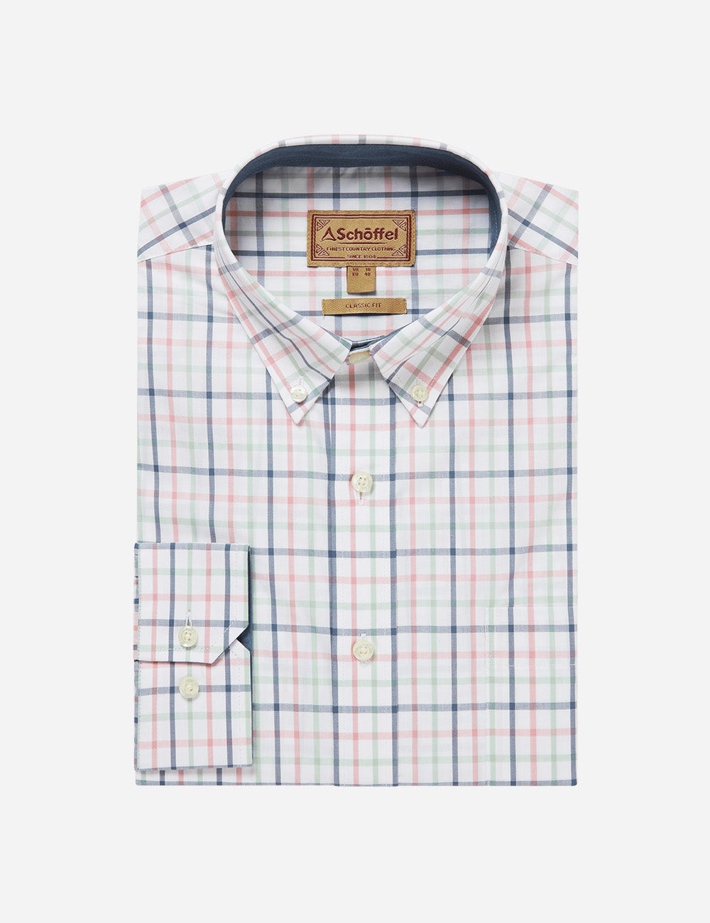 Schoffel Holkham Classic Shirt - Dark Pigeon Blue/Mauve Red