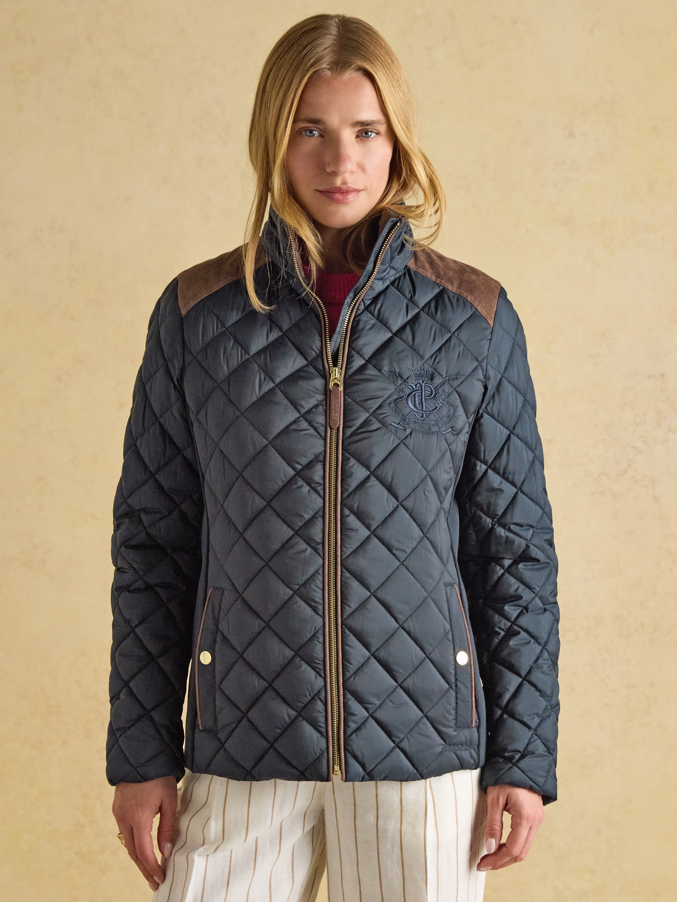 Joules Braemar Luxe Navy Blue Showerproof Diamond Quilted Coat