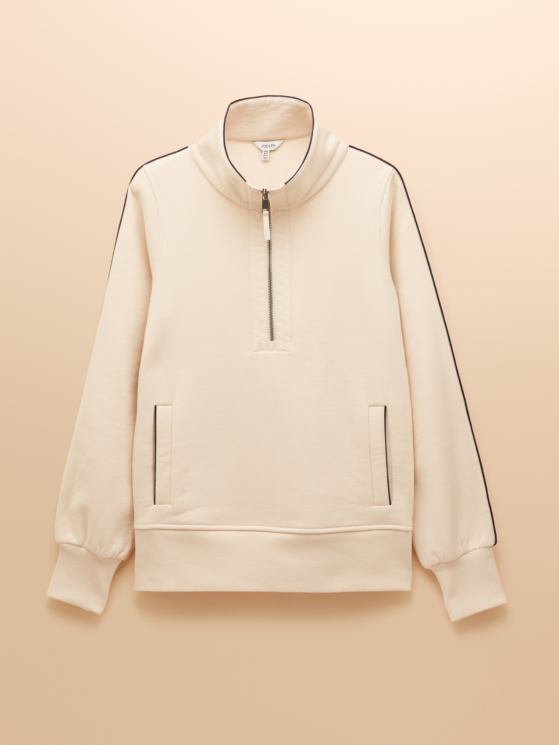 Joules Bronte Funnel Neck Quarter Zip Cotton Sweatshirt Cream