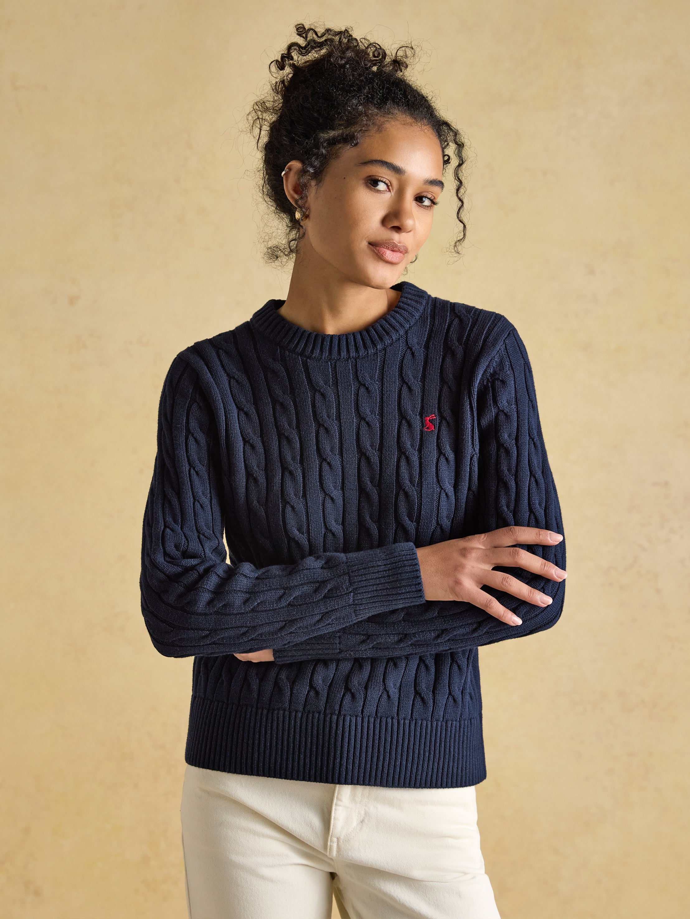 Joules Classic Cable Navy Cotton Crew Neck Jumper