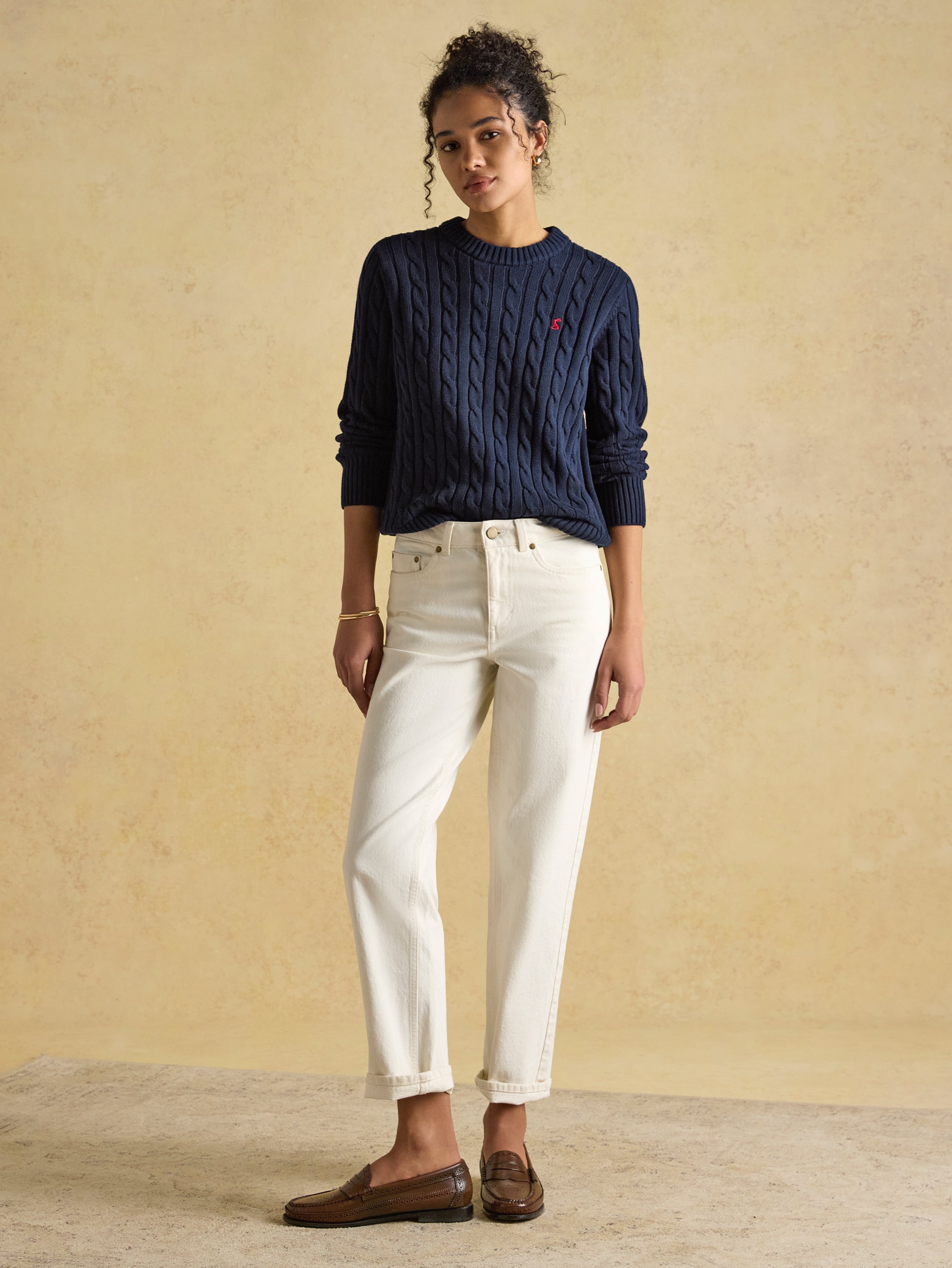 Joules Classic Cable Navy Cotton Crew Neck Jumper