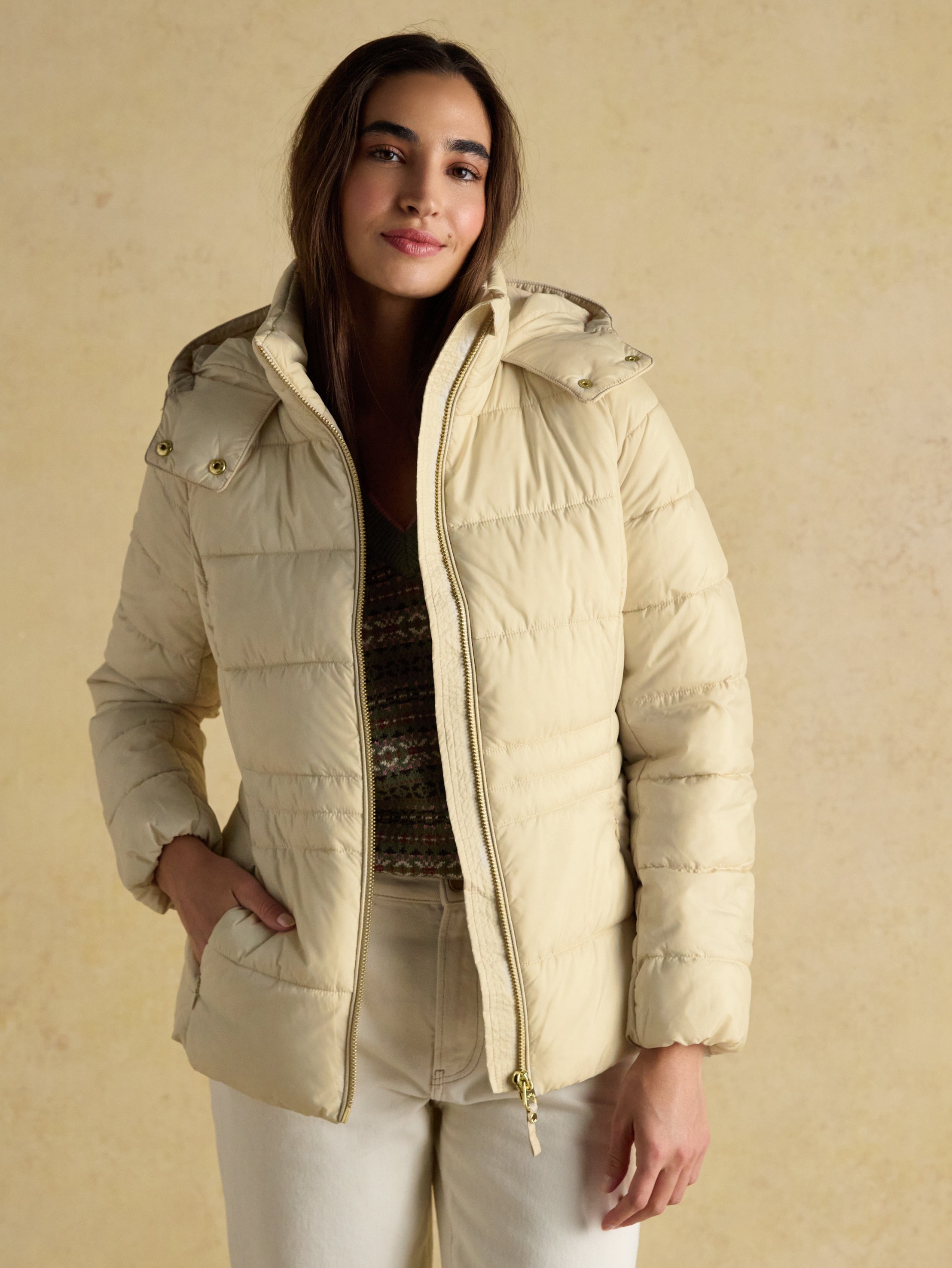 Joules Hadlow Neutral Showerproof Padded Coat with Hood
