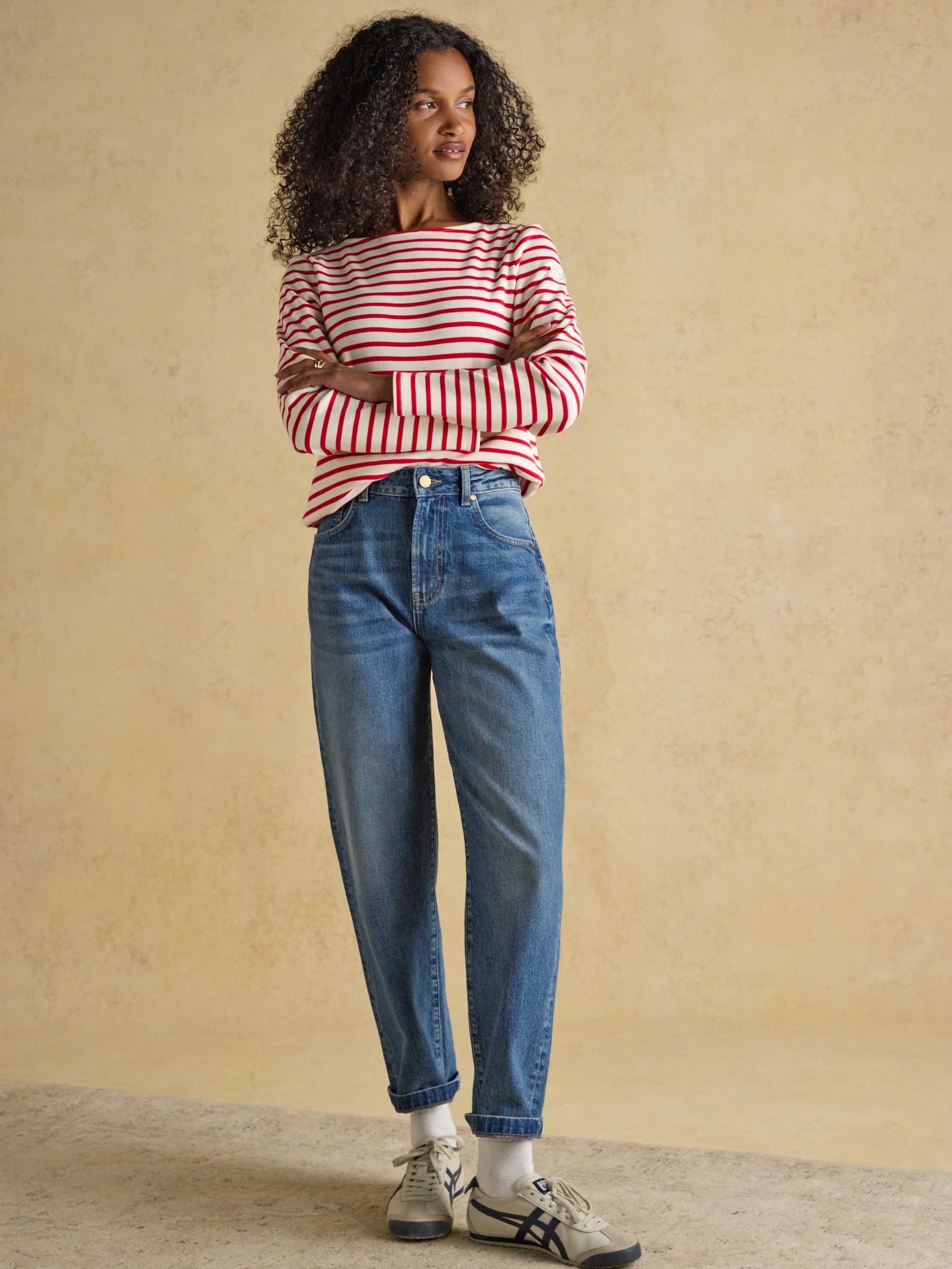 Joules Harbour Cream & Red Boat Neck Long Sleeve Breton Stripe Top