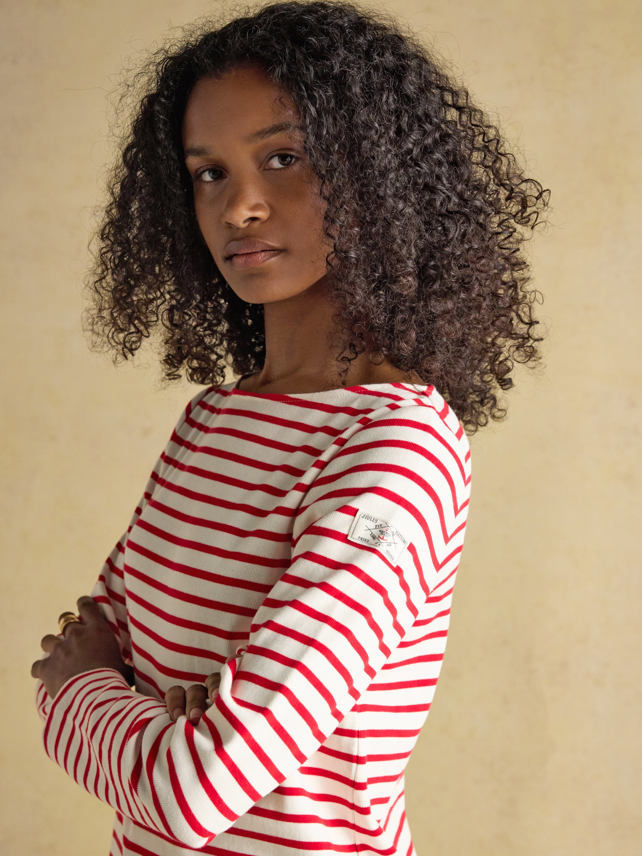 Joules Harbour Cream & Red Boat Neck Long Sleeve Breton Stripe Top