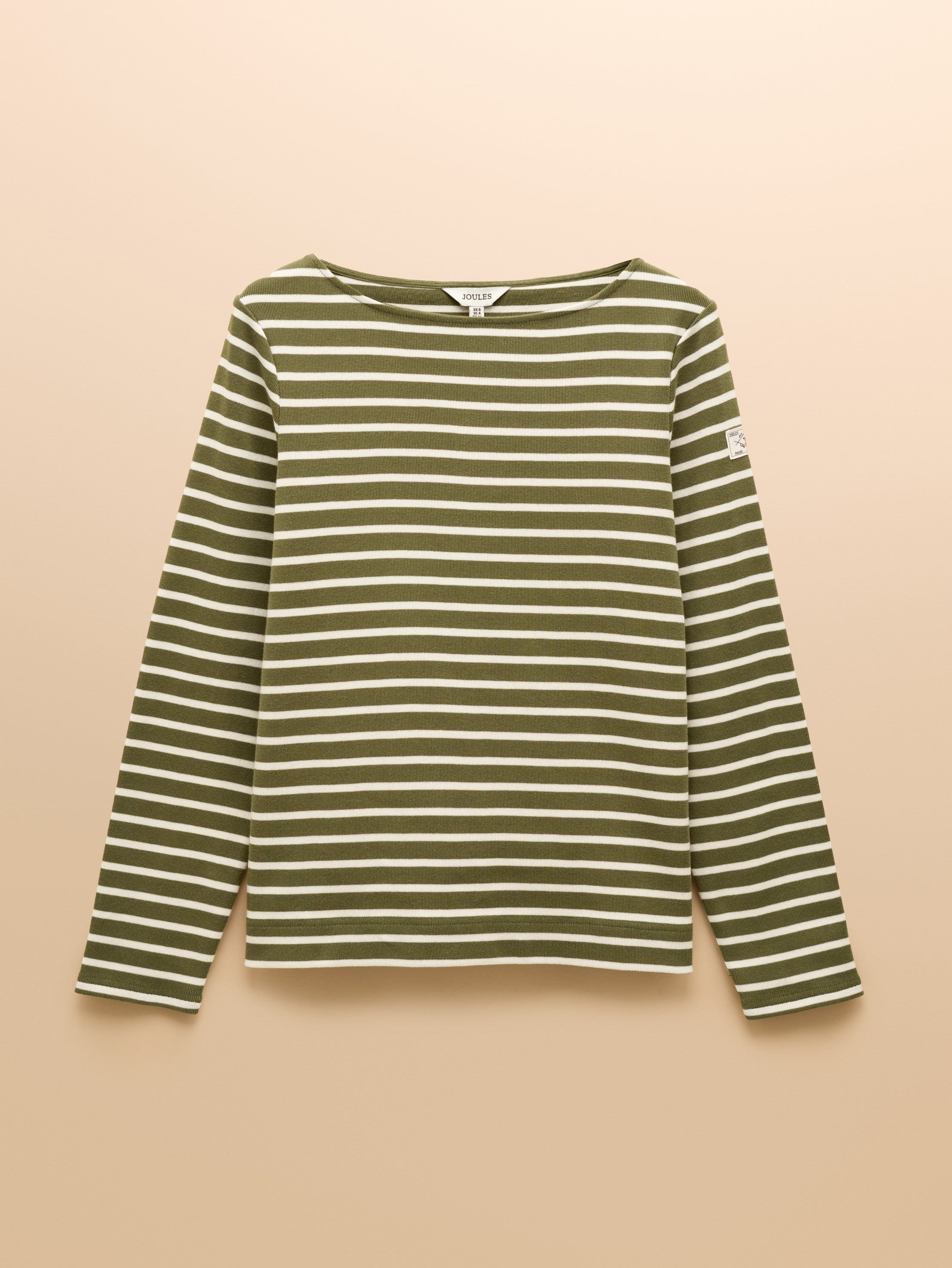 Joules Harbour Boat Neck Long Sleeve Breton Stripe Top Green