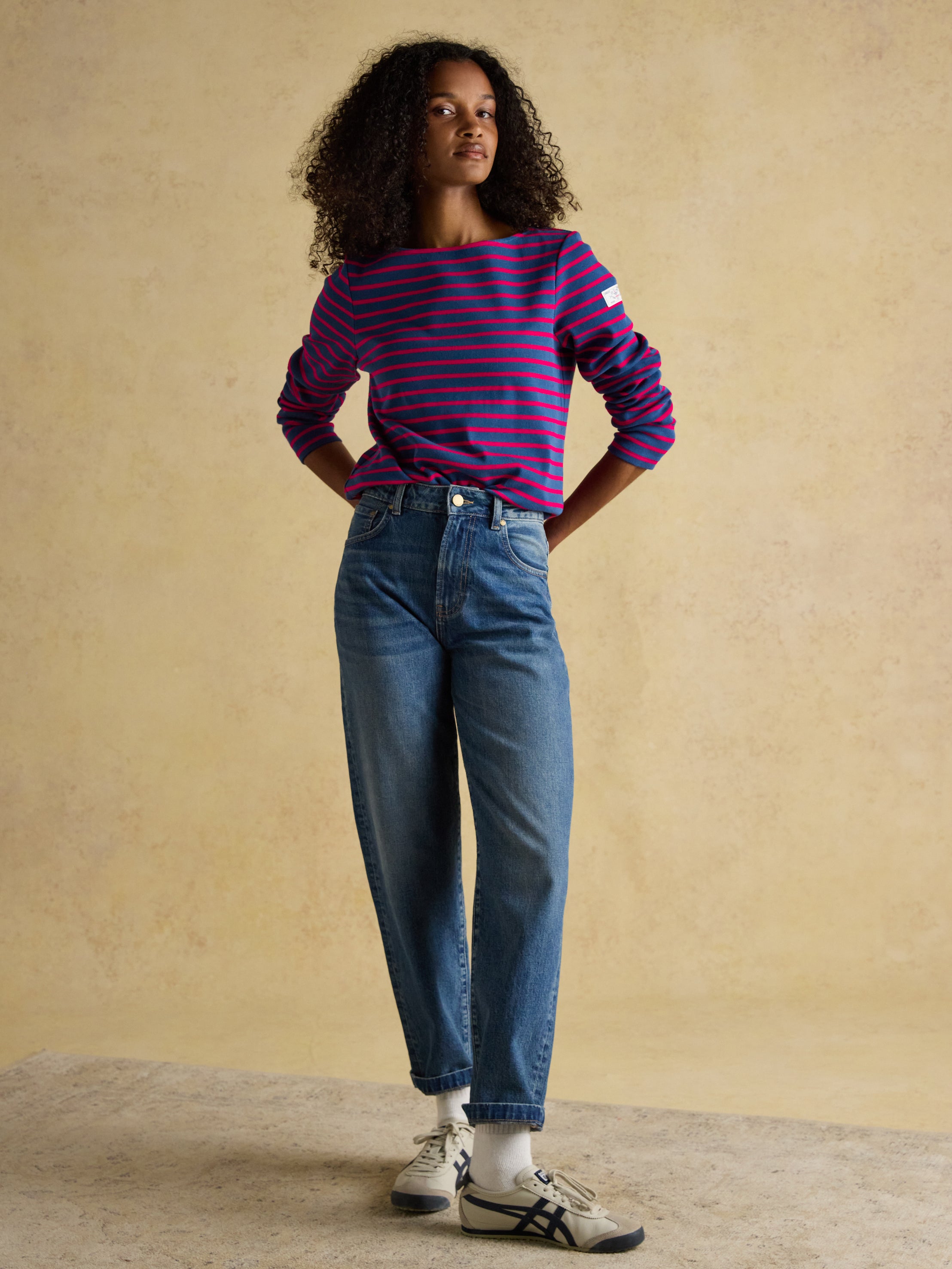 Joules Harbour Boat Neck Long Sleeve Breton Stripe Top Red/Blue