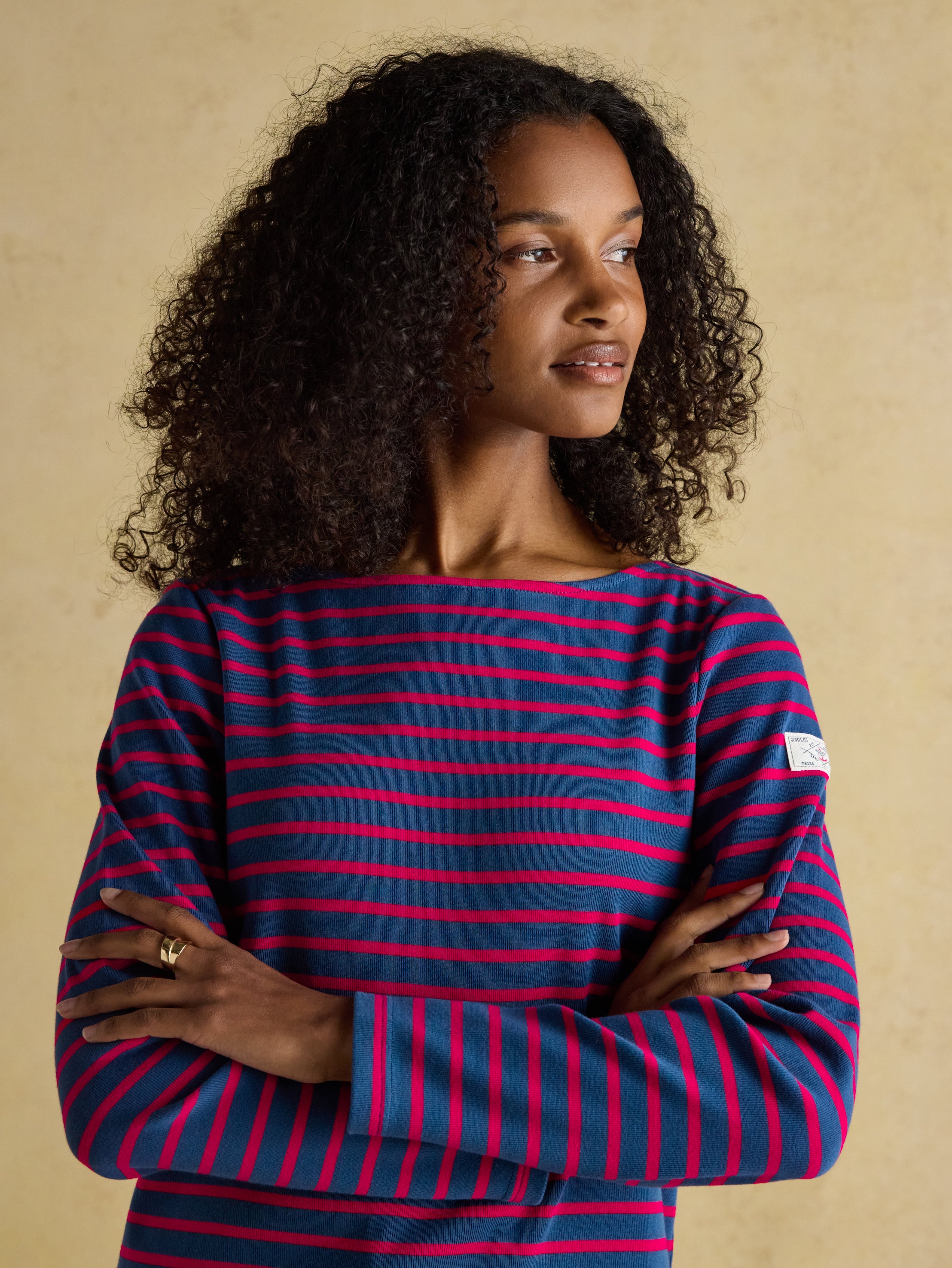 Joules Harbour Boat Neck Long Sleeve Breton Stripe Top Red/Blue