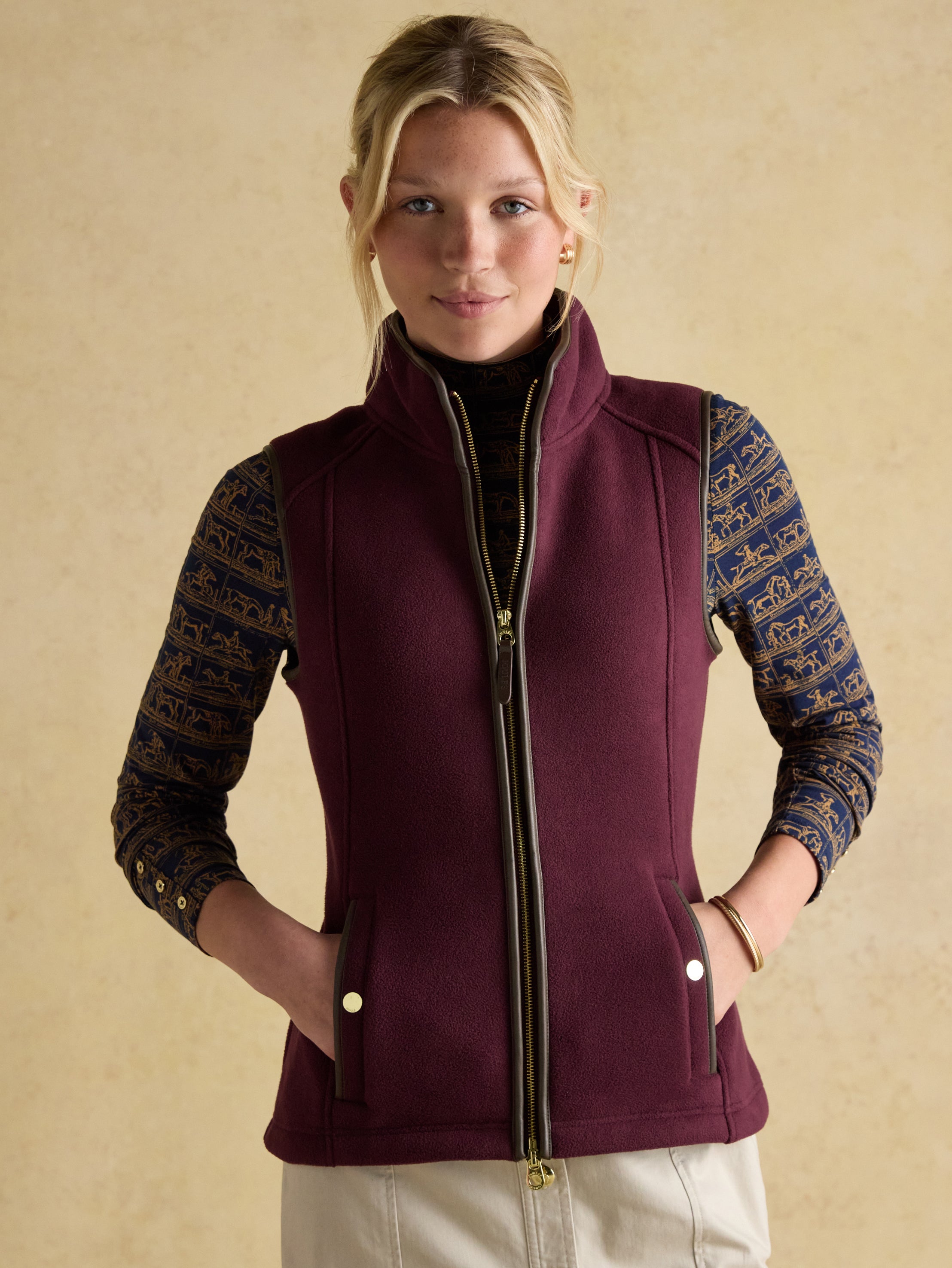 Joules Heritage Regular Fleece Gilet Bergundy