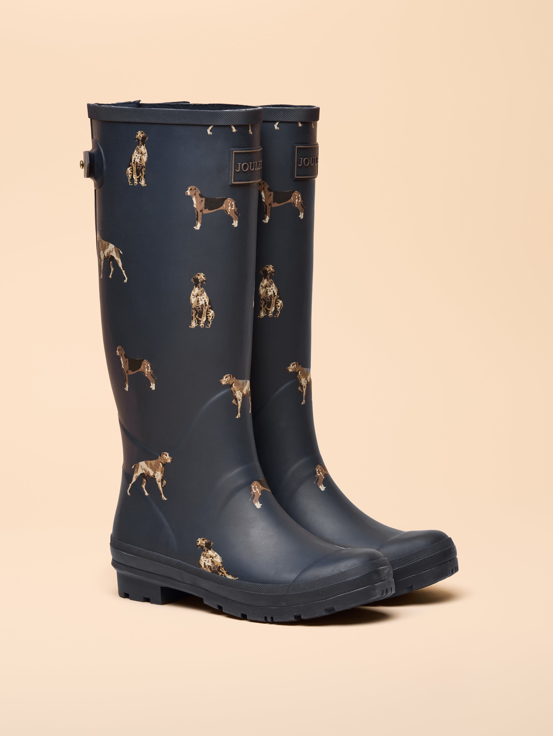 Joules Printed Adjustable Tall Waterproof Wellies Navy