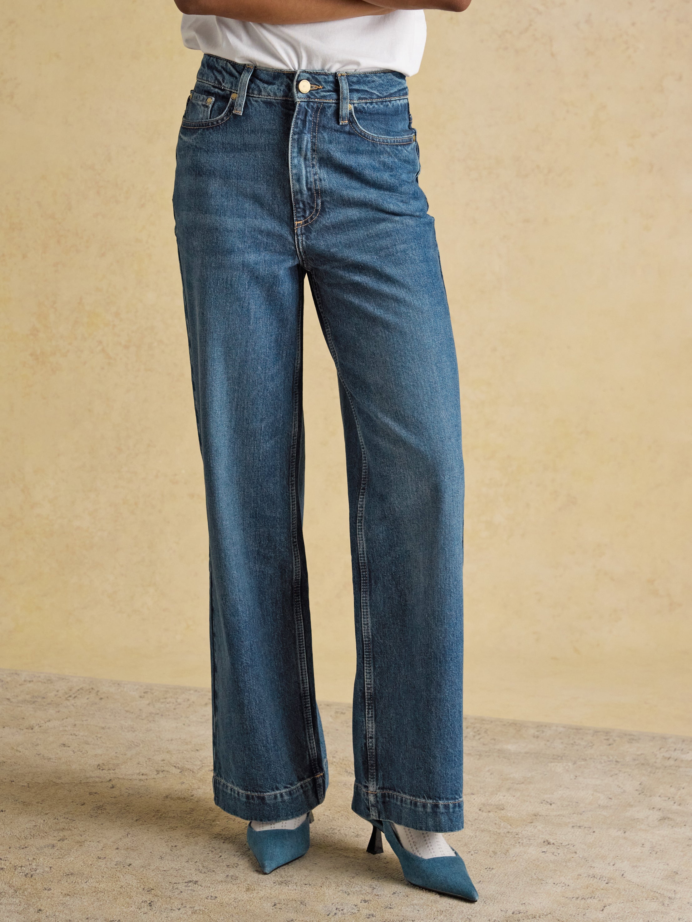 Joules Blue High Rise Wide Leg Jeans