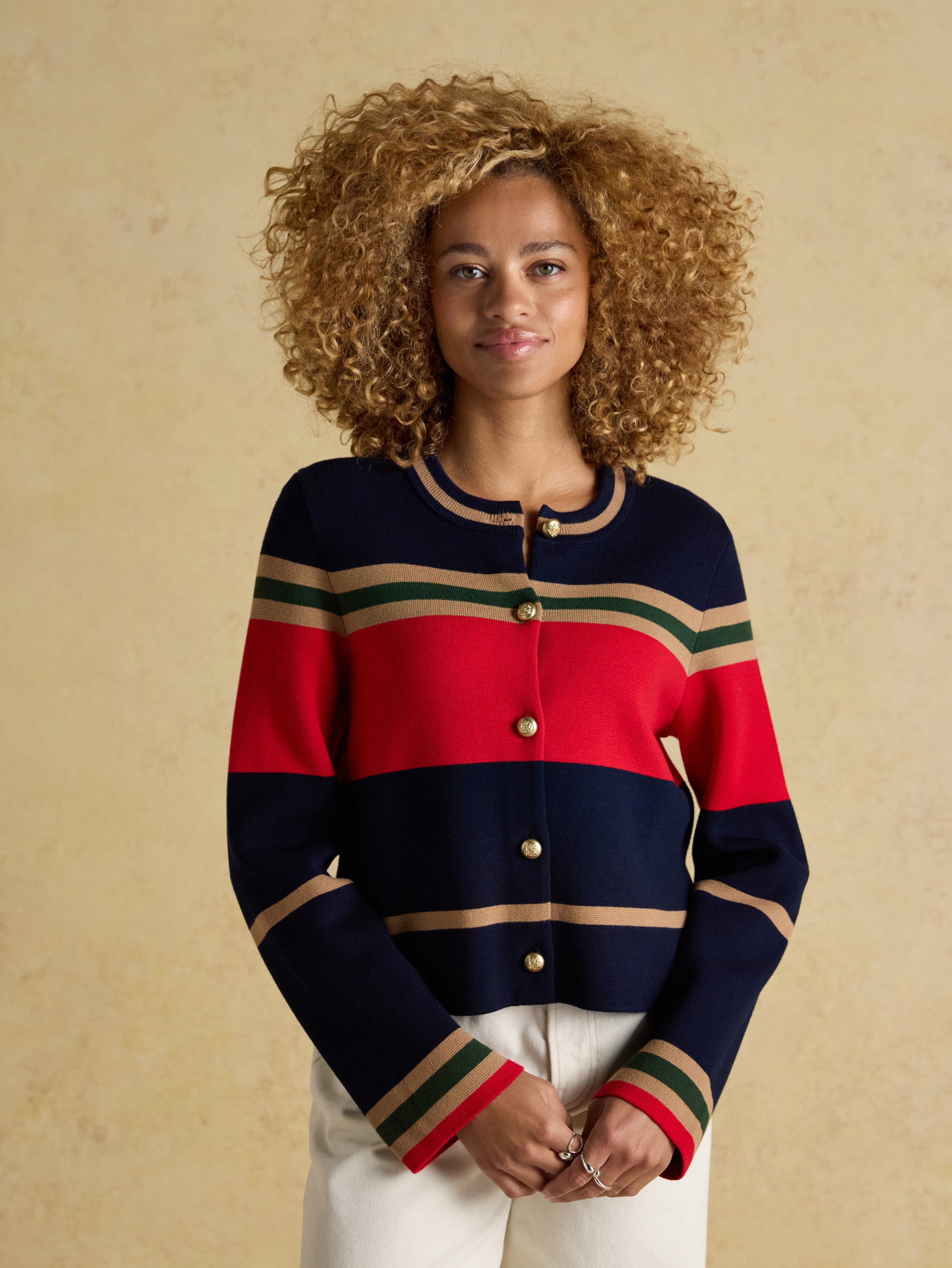 Joules Constance Multi Stripe Cotton Knitted Cardigan
