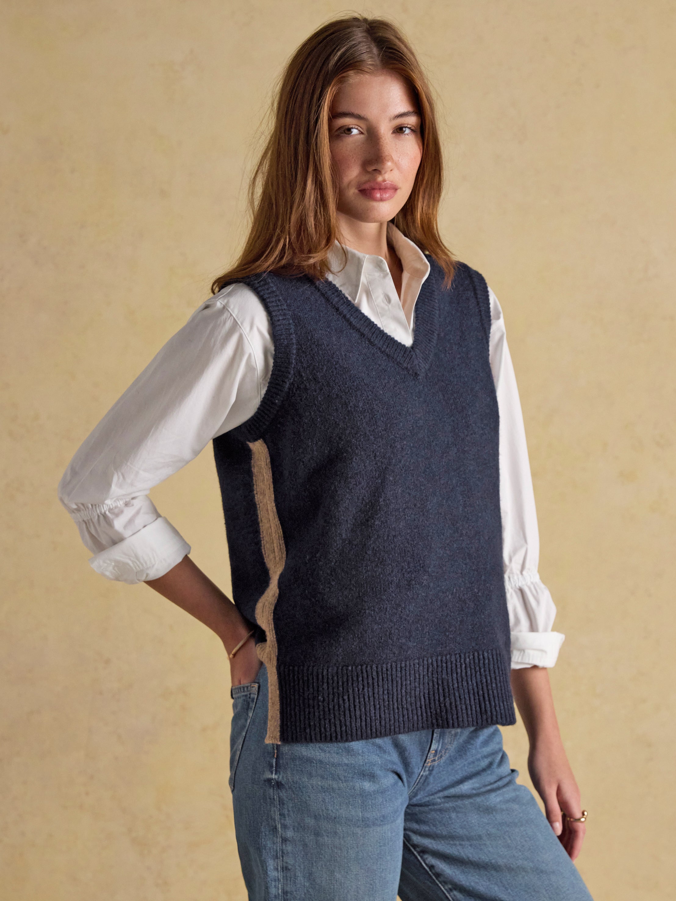 Joules Holly Navy V-Neck Longline Knitted Vest