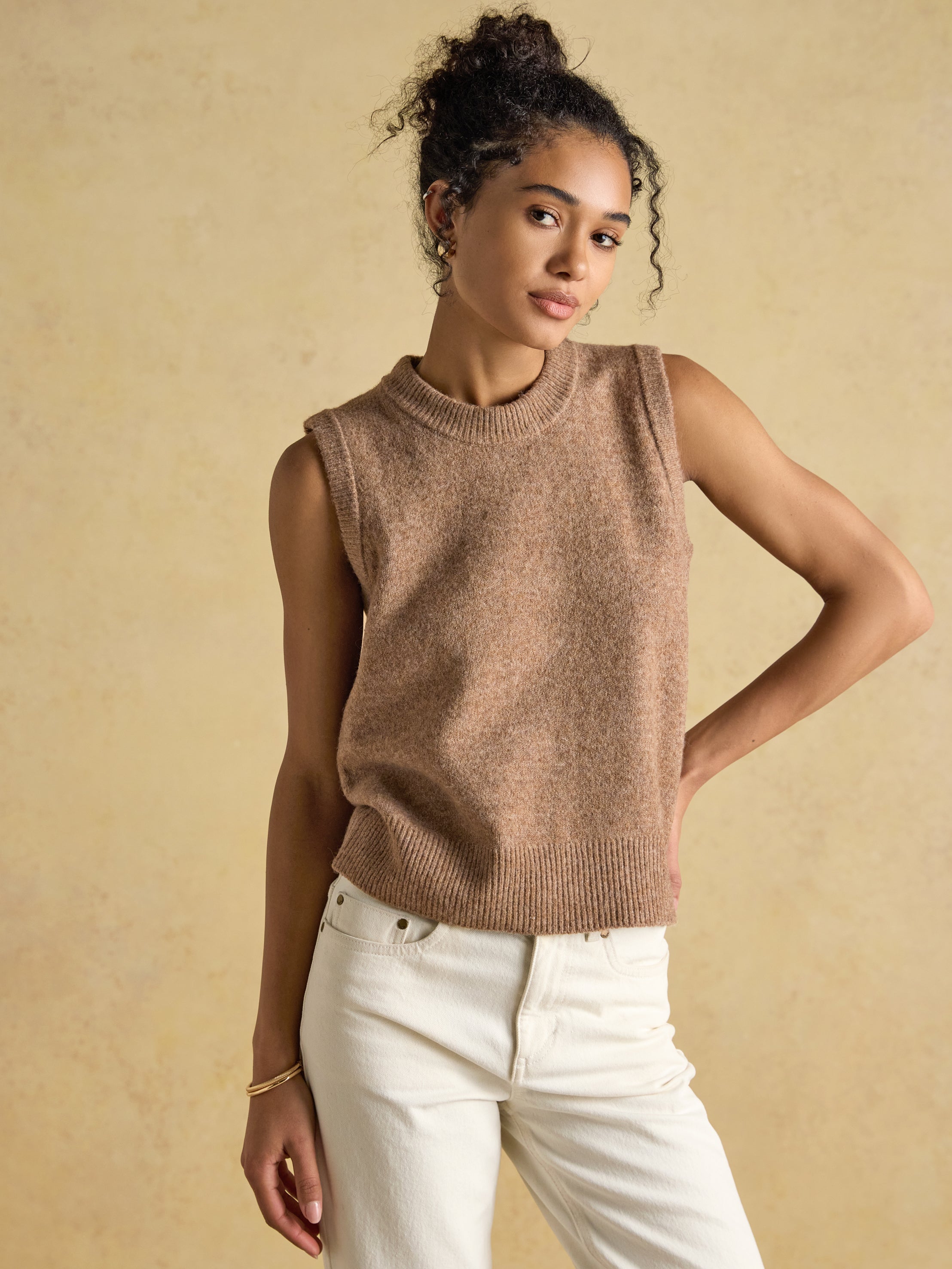 Joules Holly Tan Knitted Crew Neck Vest