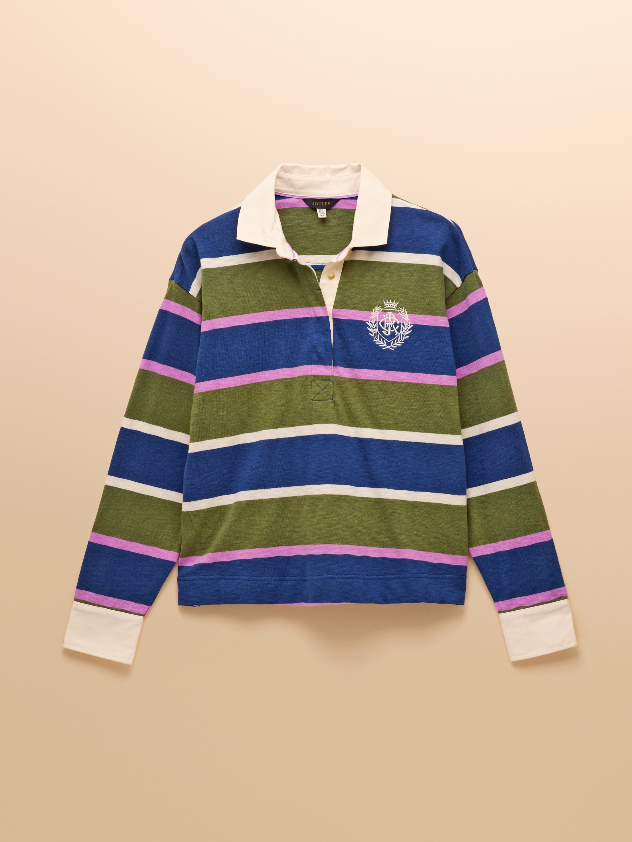 Joules Lara Boxy Fit Rugby Shirt Blue & Green Stripe