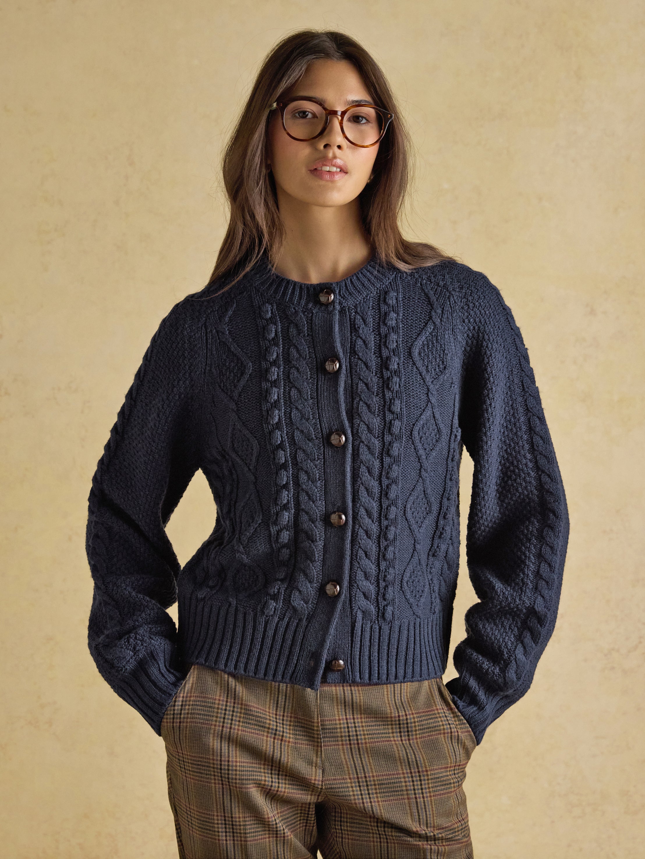 Joules Rafferty Cable Knit Cardigan Navy