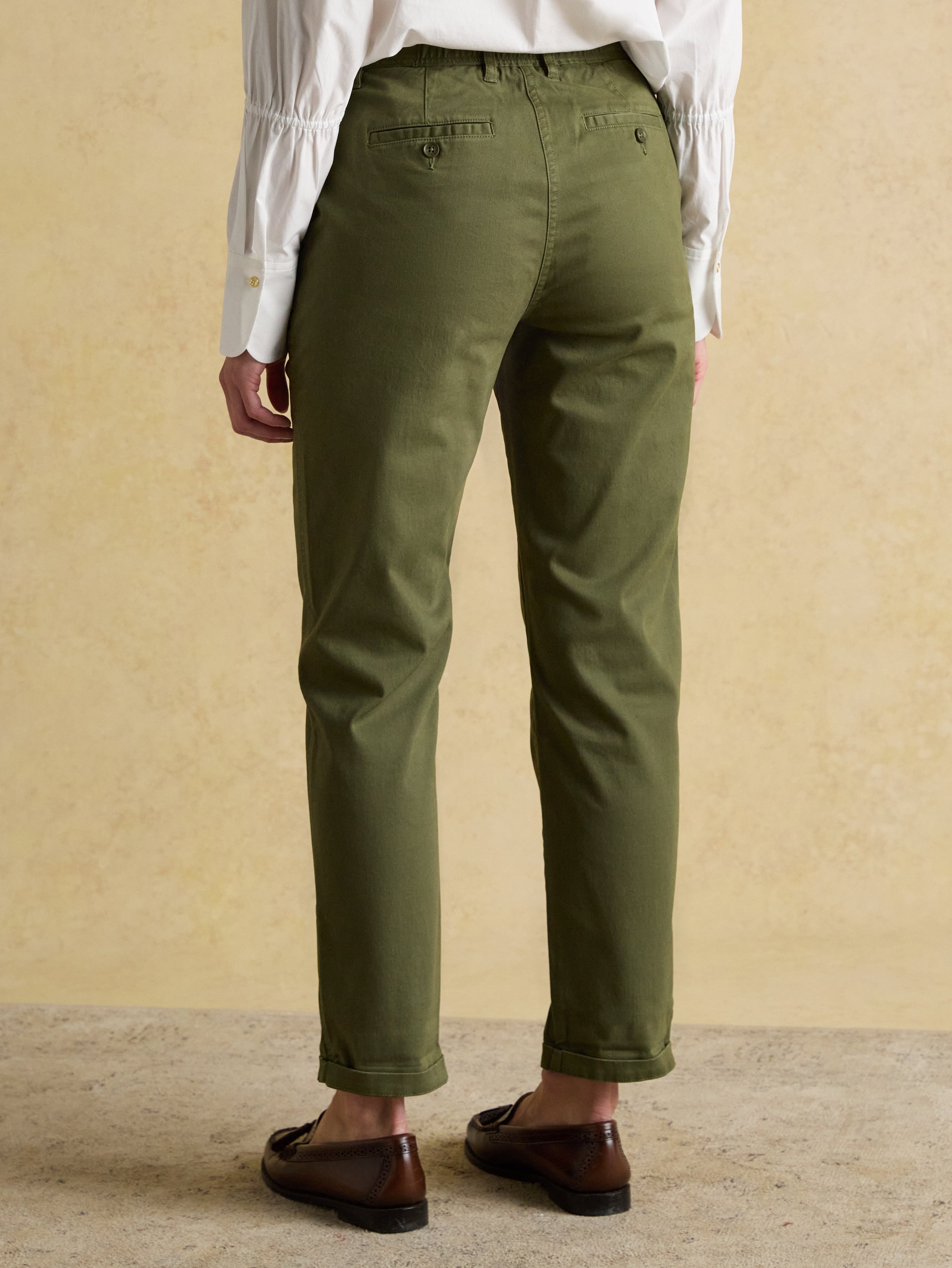 Joules Slim Straight Chino Trousers with Elasticated Waist Khaki Green