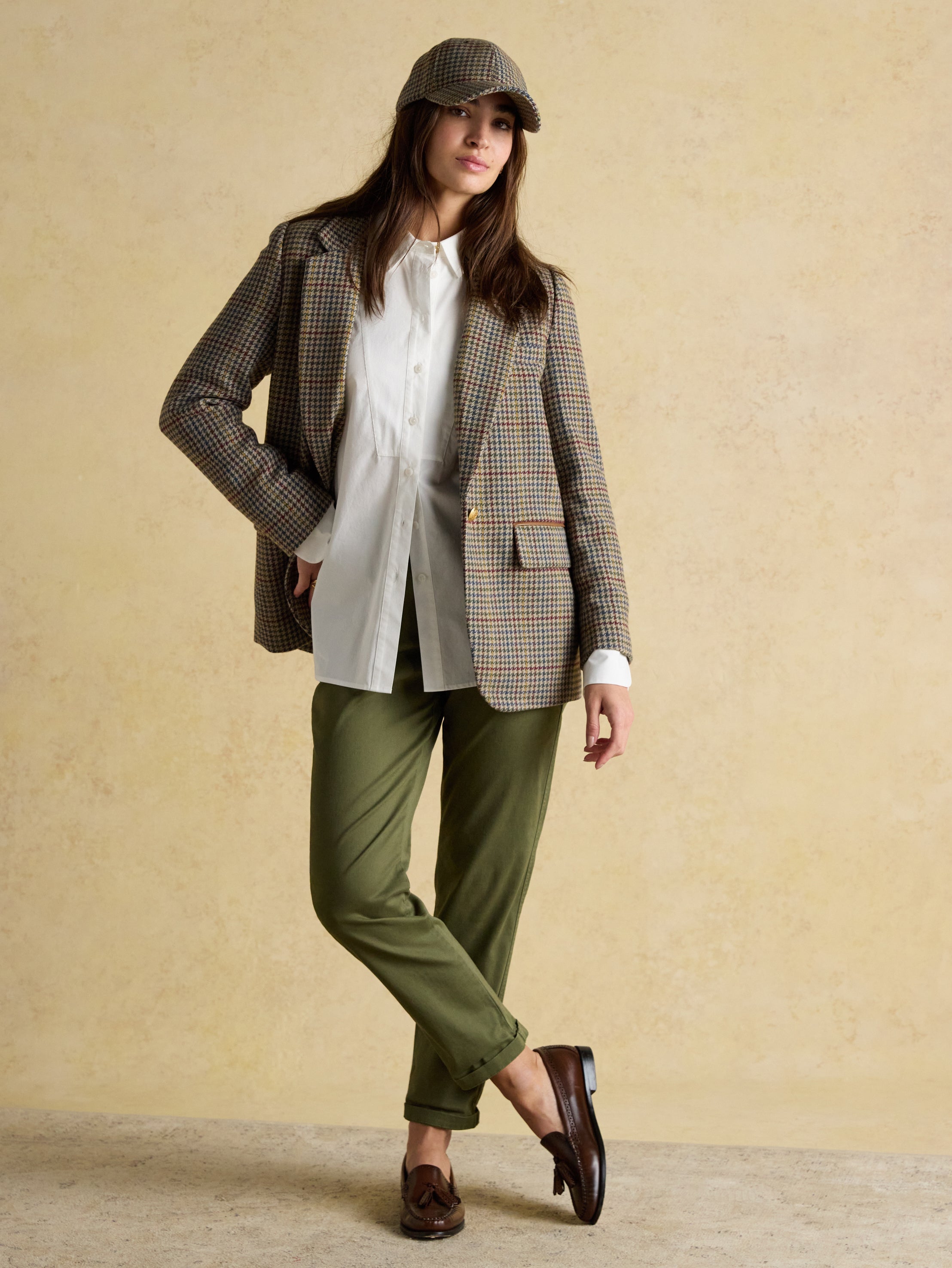 Joules Slim Straight Chino Trousers with Elasticated Waist Khaki Green