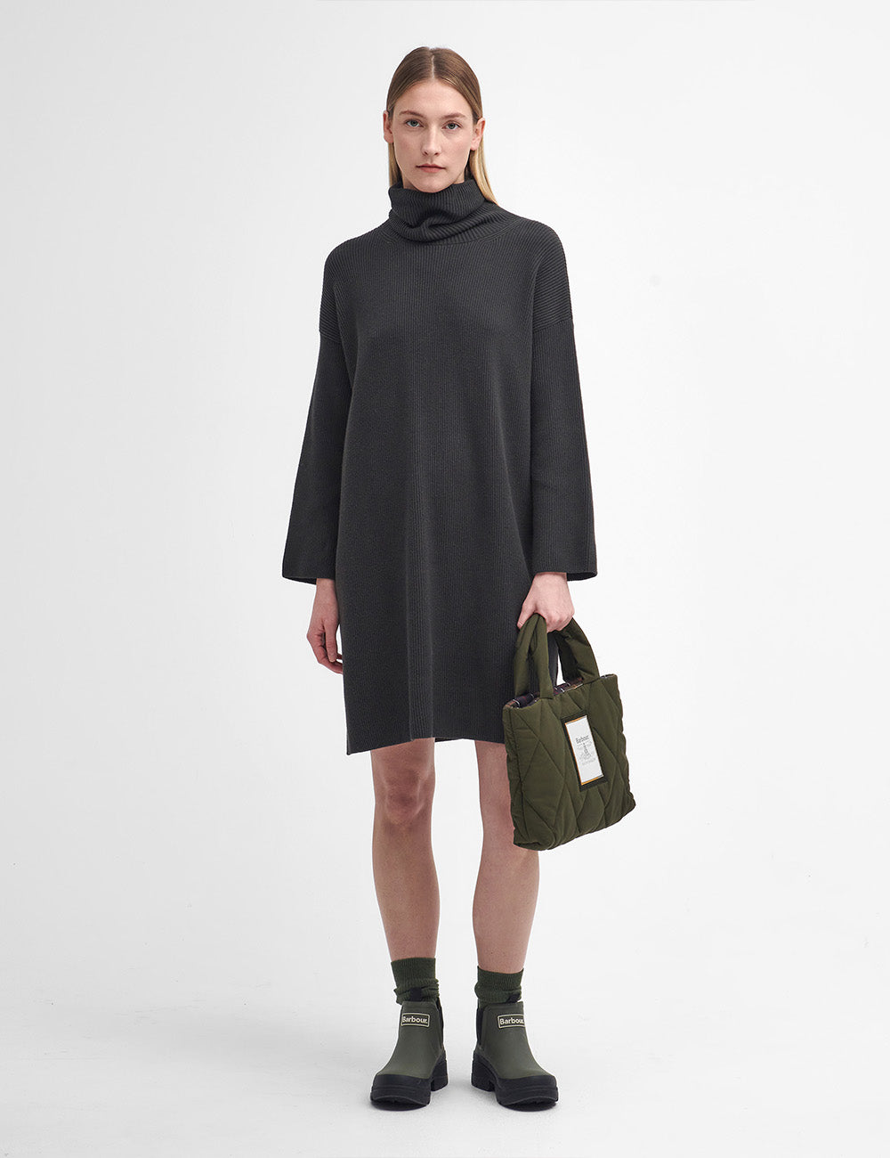 Barbour Rib Stitch Knitted Dress - Olive