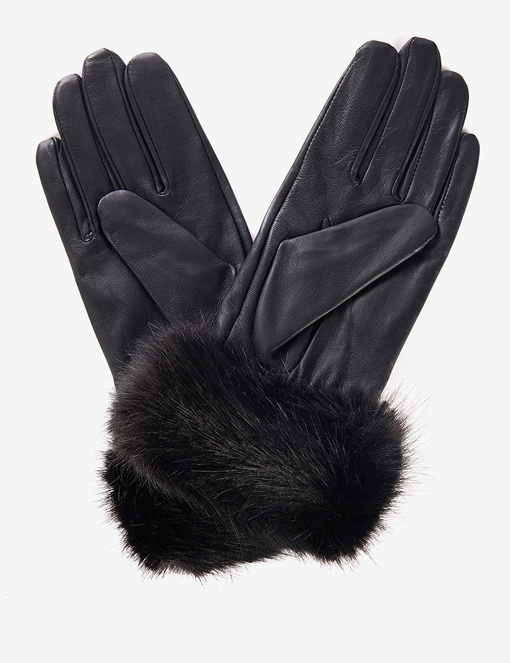 Barbour Fur Trimmed Leather Gloves - Black