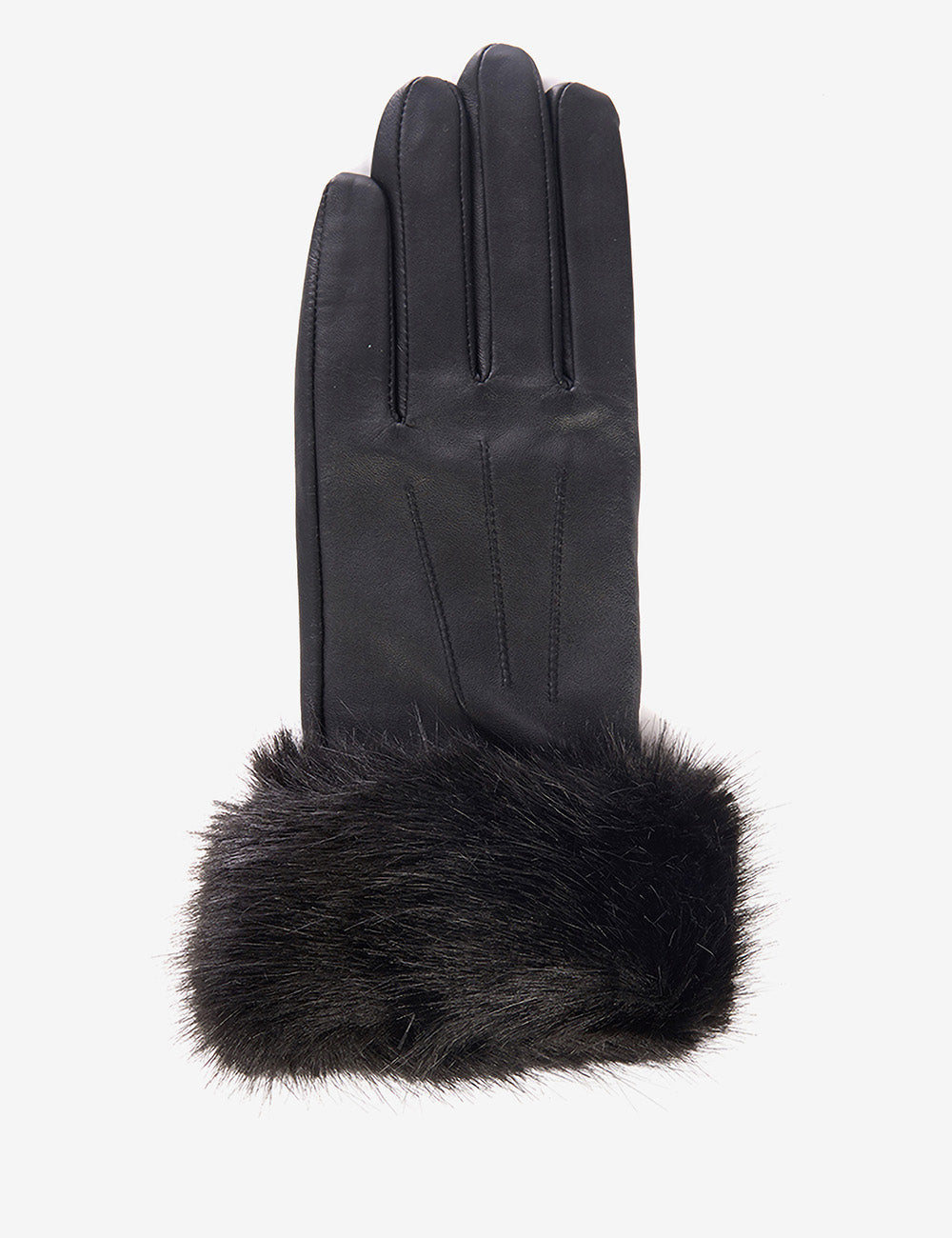 Barbour Fur Trimmed Leather Gloves - Black