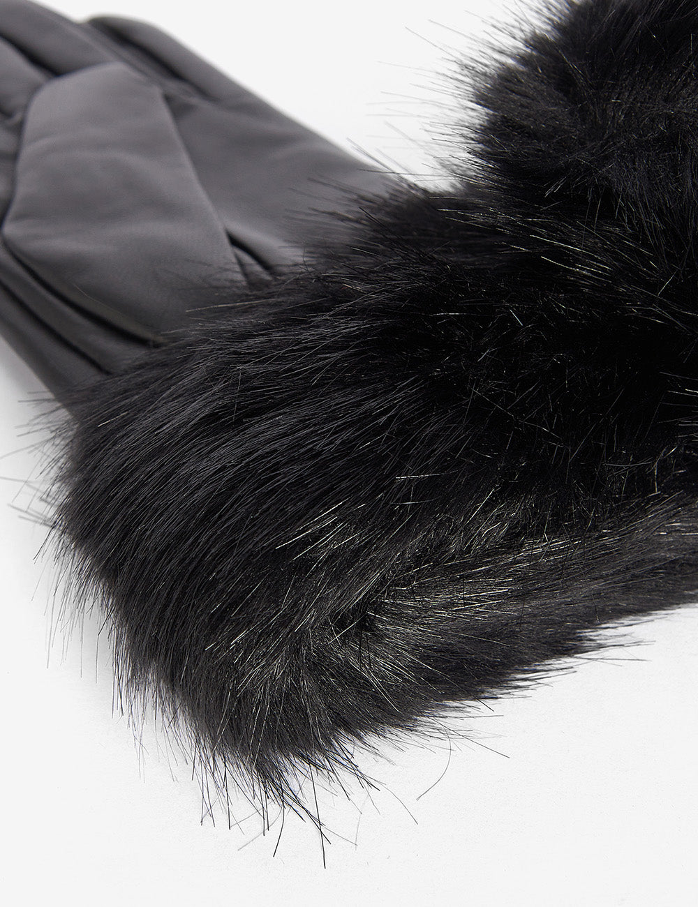 Barbour Fur Trimmed Leather Gloves - Black