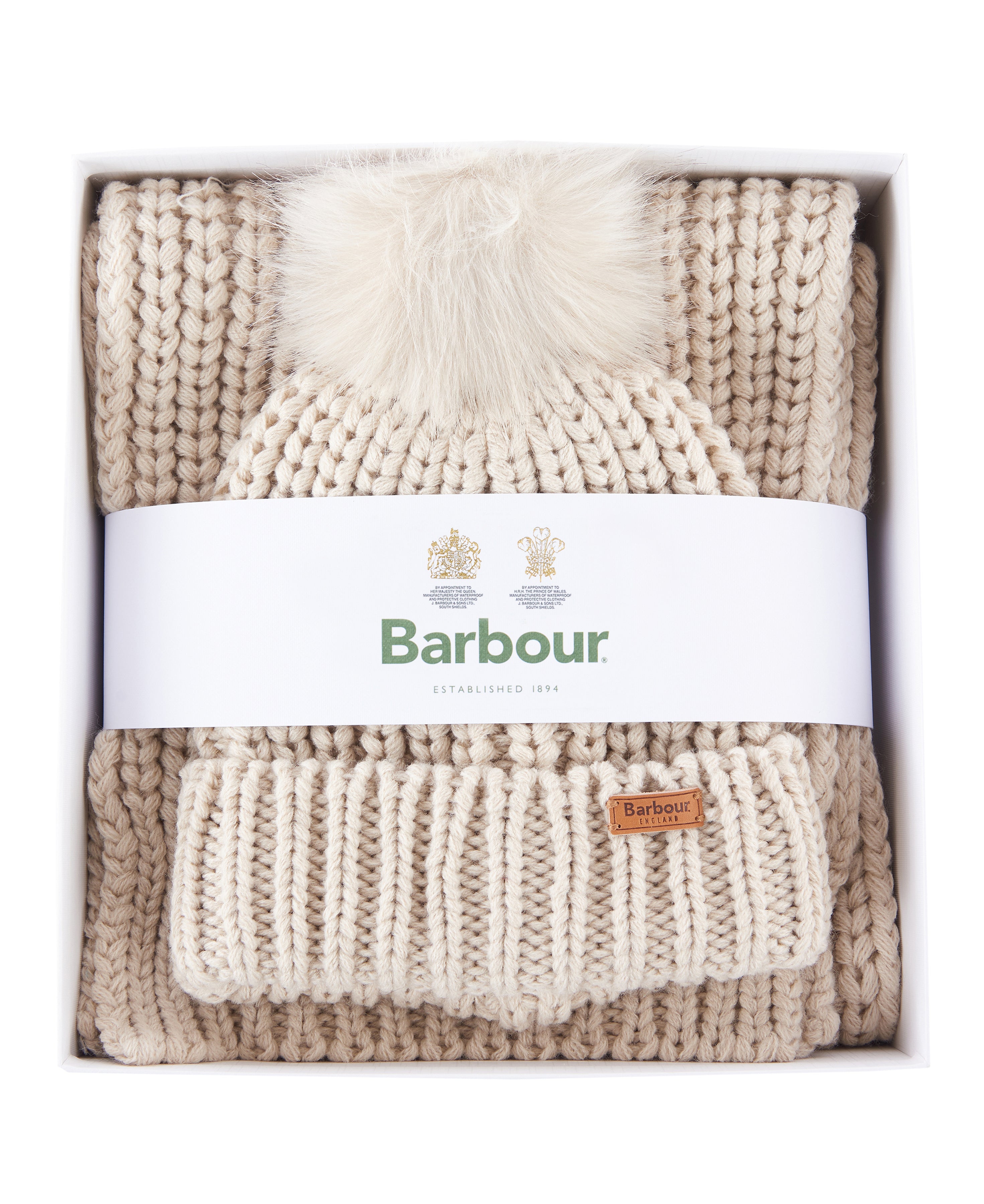 Barbour Saltburn Beanie & Scarf Gift Set Pearl
