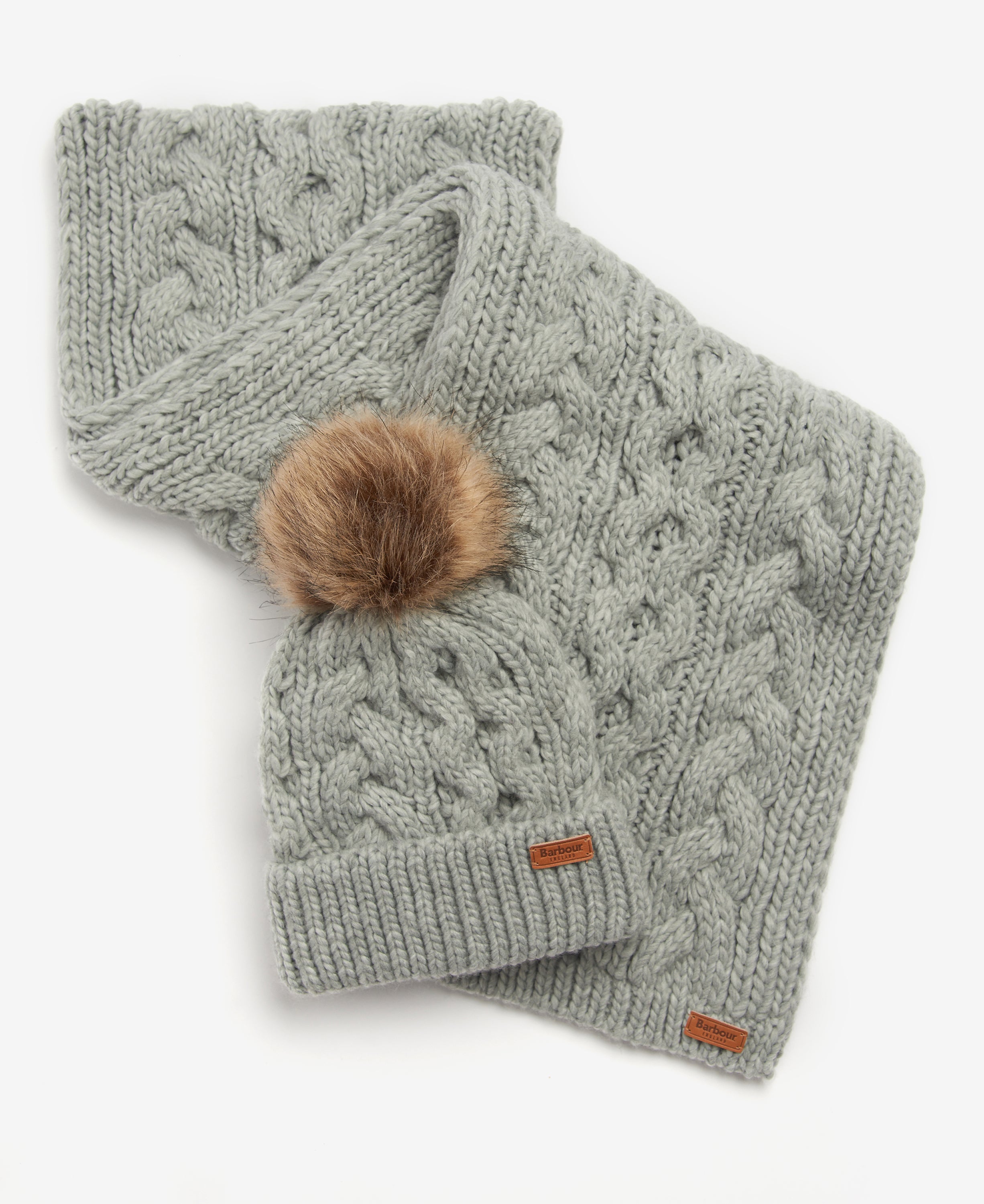 Barbour Penshaw Beanie & Scarf Gift Set Grey