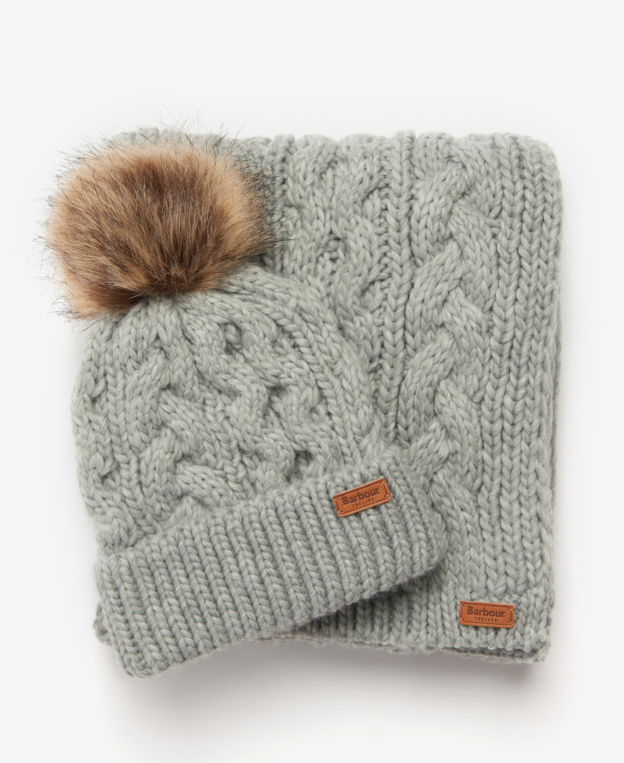 Barbour Penshaw Beanie & Scarf Gift Set Grey