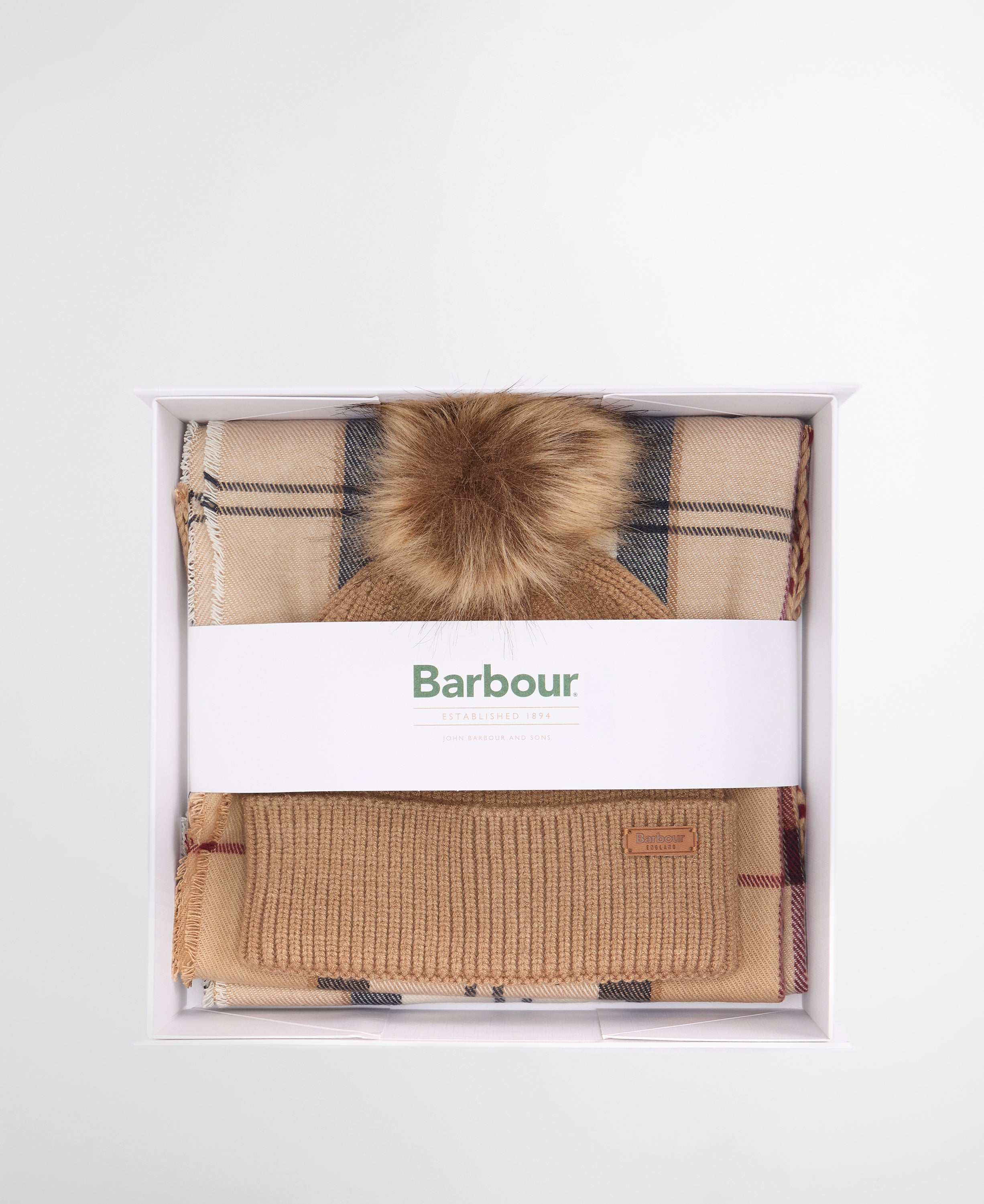 Barbour Dover Beanie & Hailes Scarf Gift Set Tartan