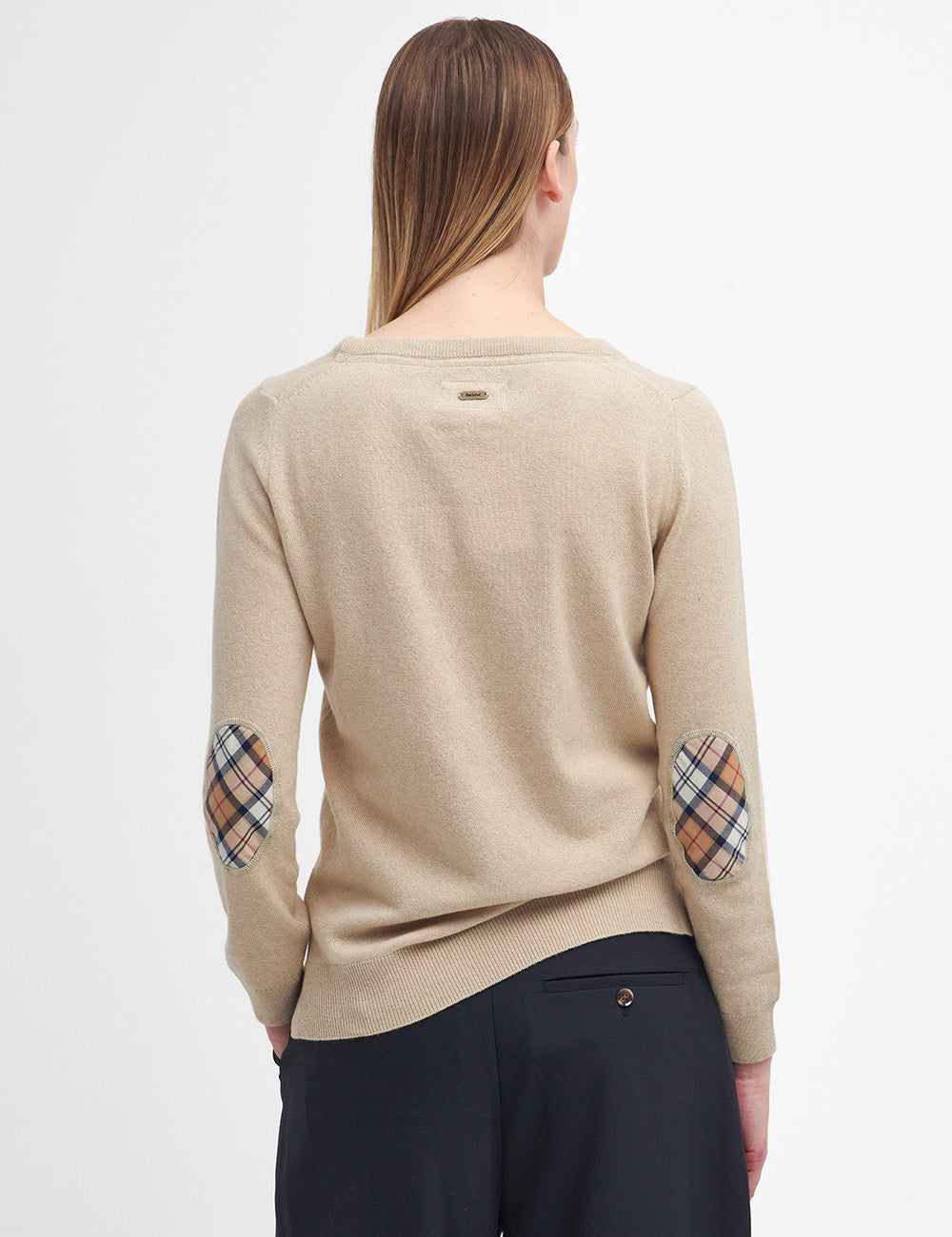 Barbour Pendle Crew Knitted Jumper Honey Hessian Tartan