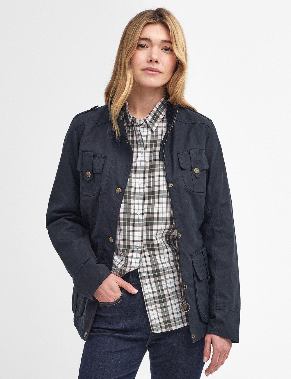 Barbour Winter Defence Wax Jacket - Navy/Classic Tartan