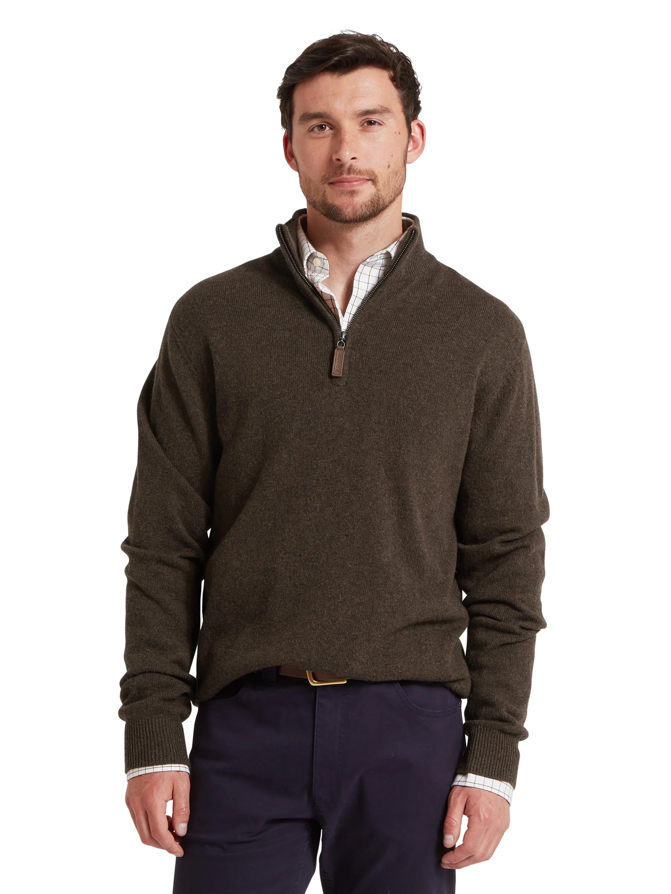 Schoffel Lewis Lambswool 1/4 Zip Jumper Chocolate